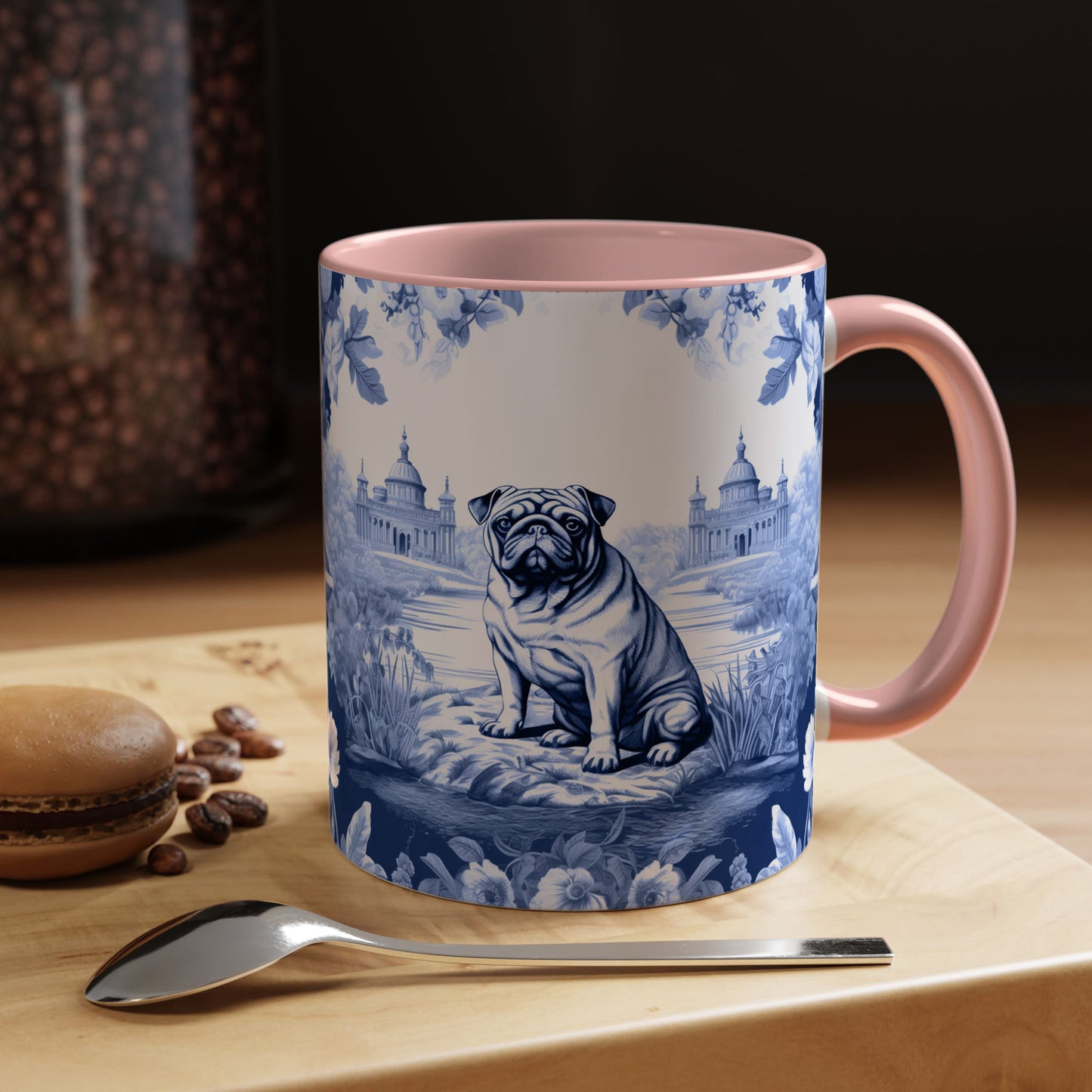 PST72 Toile De Jouy Style Pug Dog Lover - White Mug Accent Mug