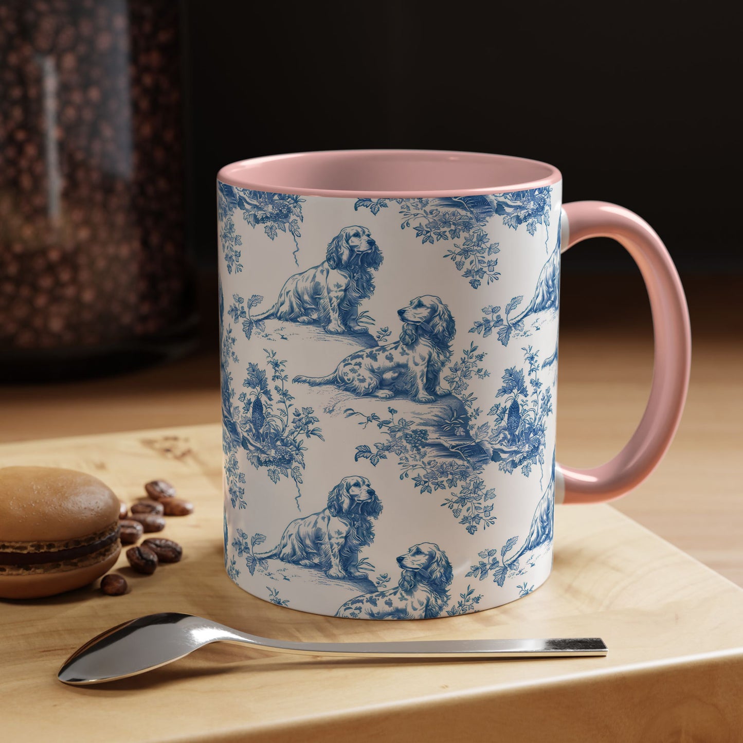 PST71 Toile De Jouy Style Cocker Spaniel Dog Lover - White Mug Accent Mug