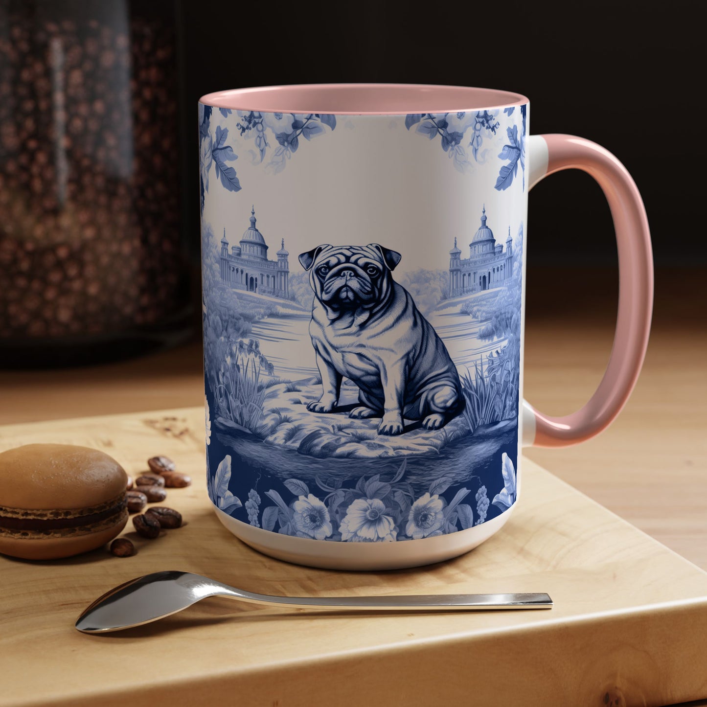 PST72 Toile De Jouy Style Pug Dog Lover - White Mug Accent Mug