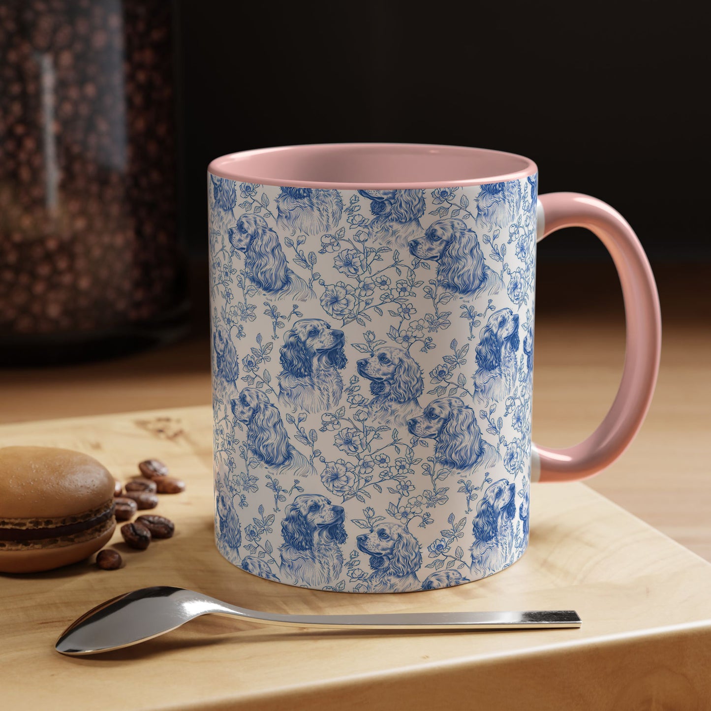 PST70 Toile De Jouy Style Cocker Spaniel Dog Lover - White Mug Accent Mug