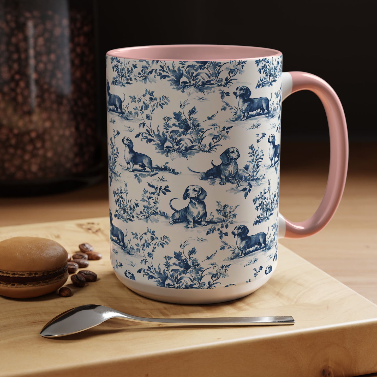 PST67 Toile De Jouy Style Dachshund Dog Lover - White Mug Accent Mug