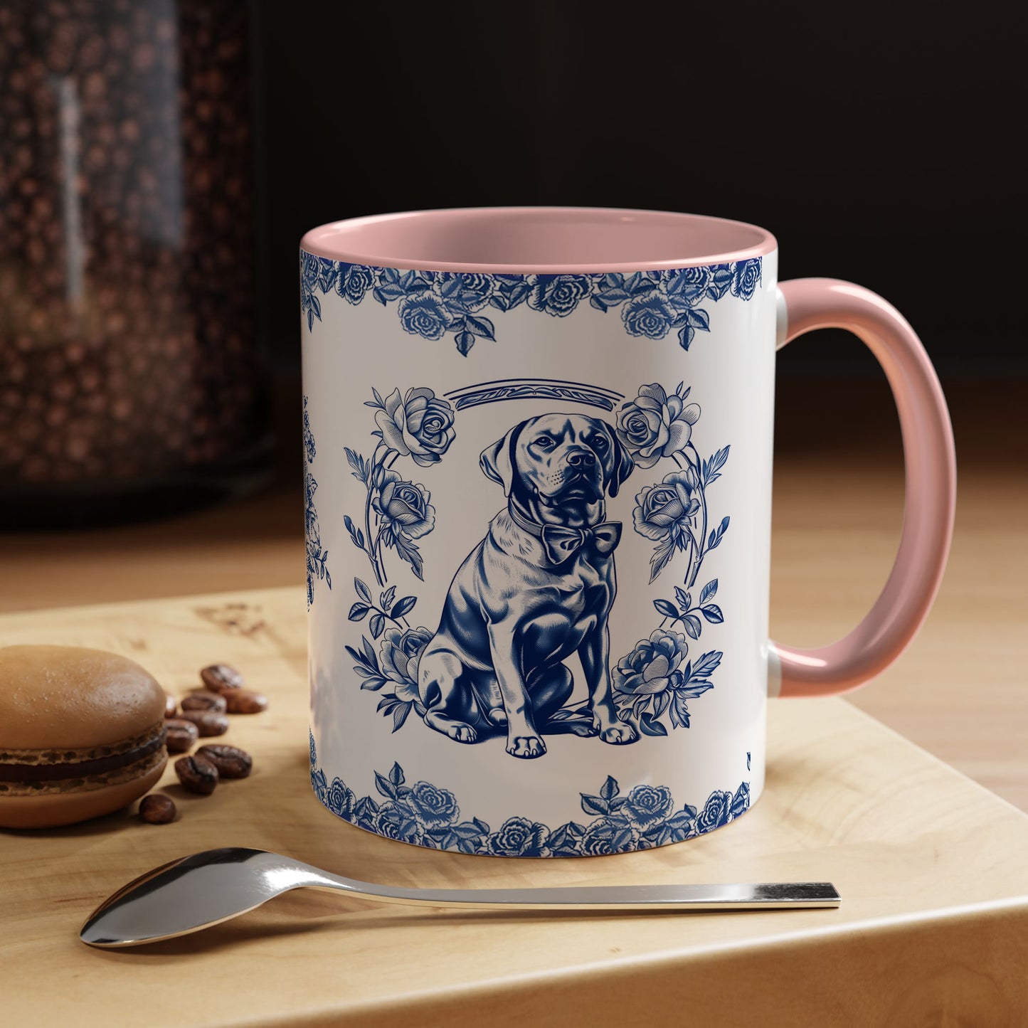 PST74 Toile De Jouy Style Rose Labrador Dog Lover - White Mug Accent Mug