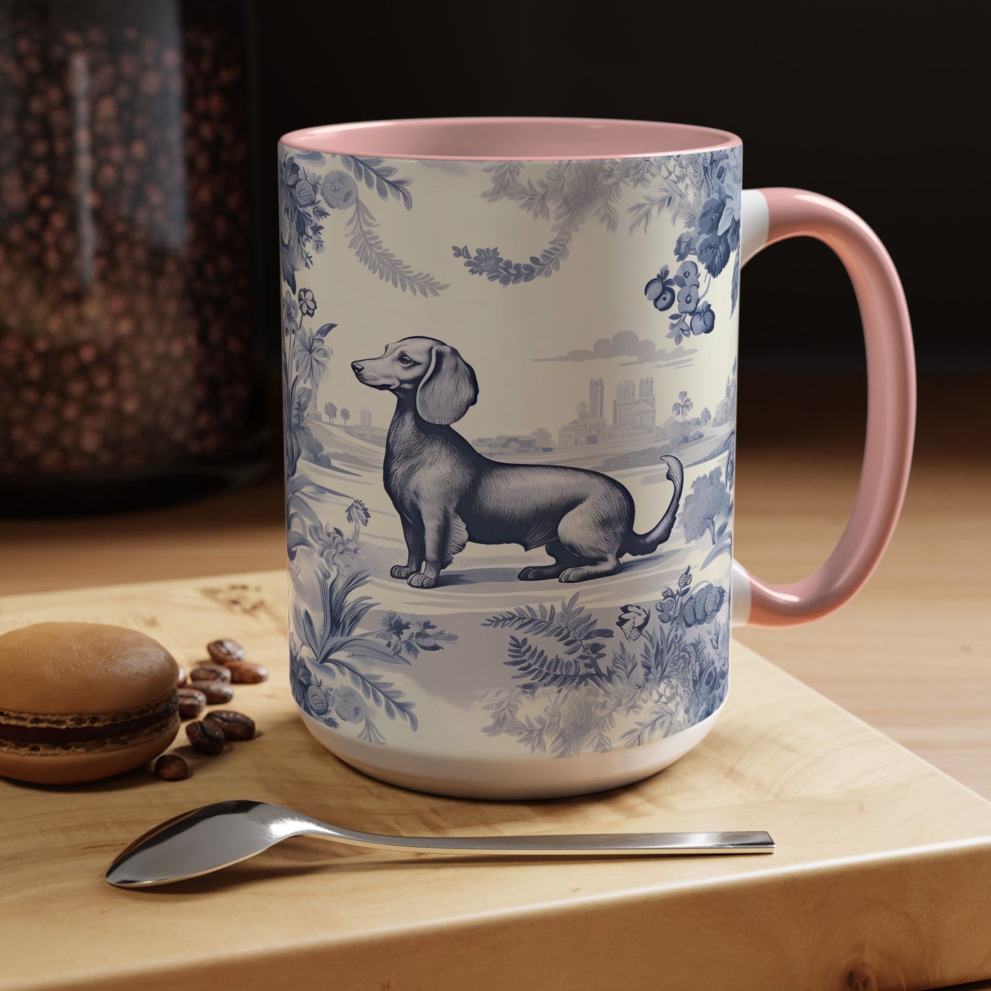 PST65 Toile De Jouy Style Dachshund Dog Lover - White Mug Accent Mug