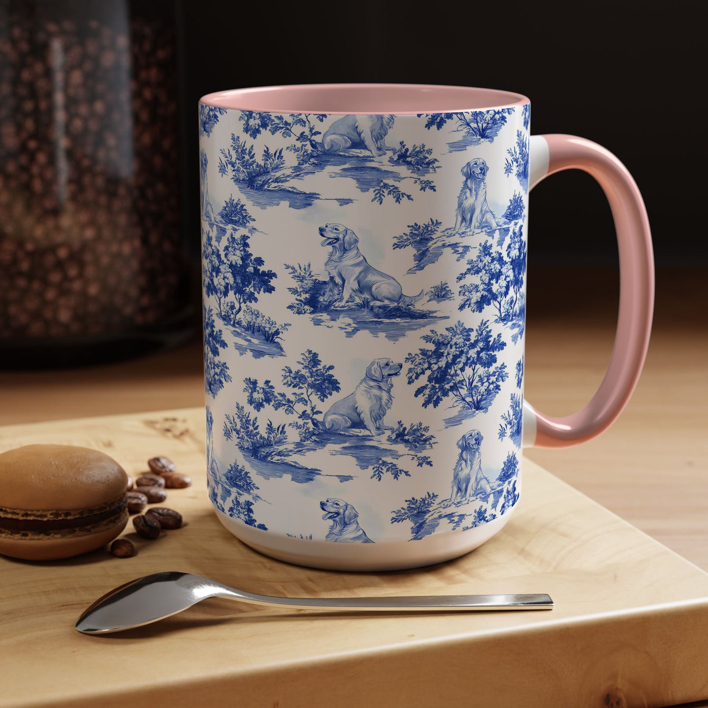 PST66 Toile De Jouy Style Golden Retriever Dog Lover - White Mug Accent Mug