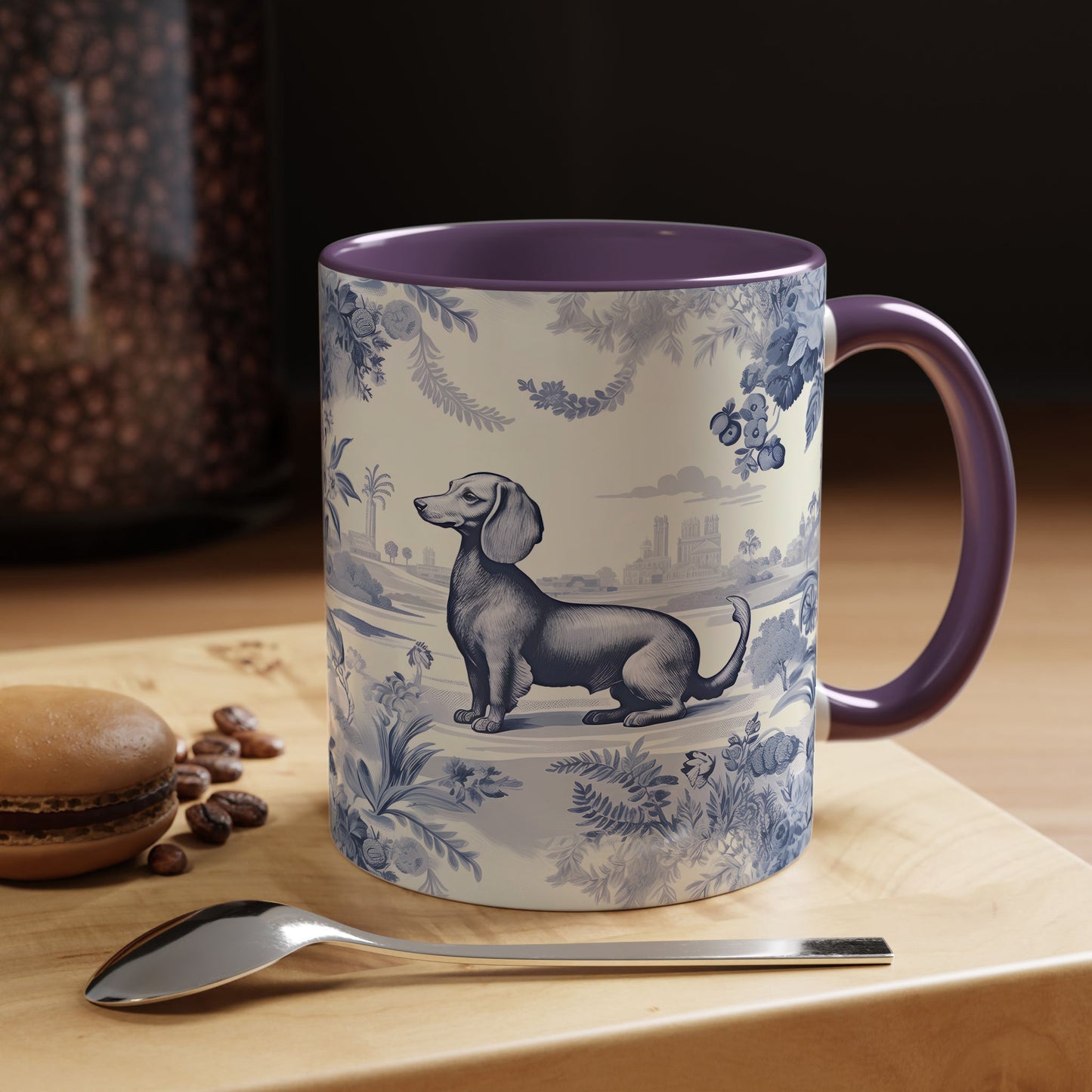 PST65 Toile De Jouy Style Dachshund Dog Lover - White Mug Accent Mug