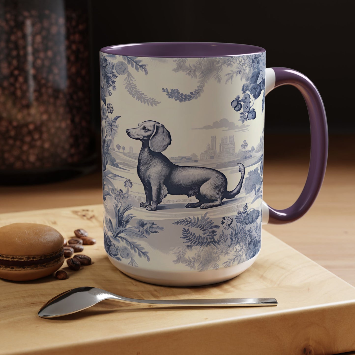 PST65 Toile De Jouy Style Dachshund Dog Lover - White Mug Accent Mug