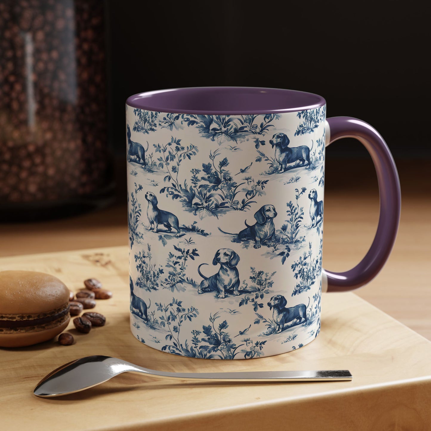 PST67 Toile De Jouy Style Dachshund Dog Lover - White Mug Accent Mug