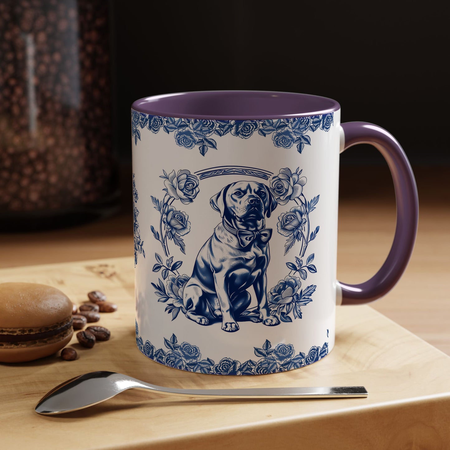 PST74 Toile De Jouy Style Rose Labrador Dog Lover - White Mug Accent Mug
