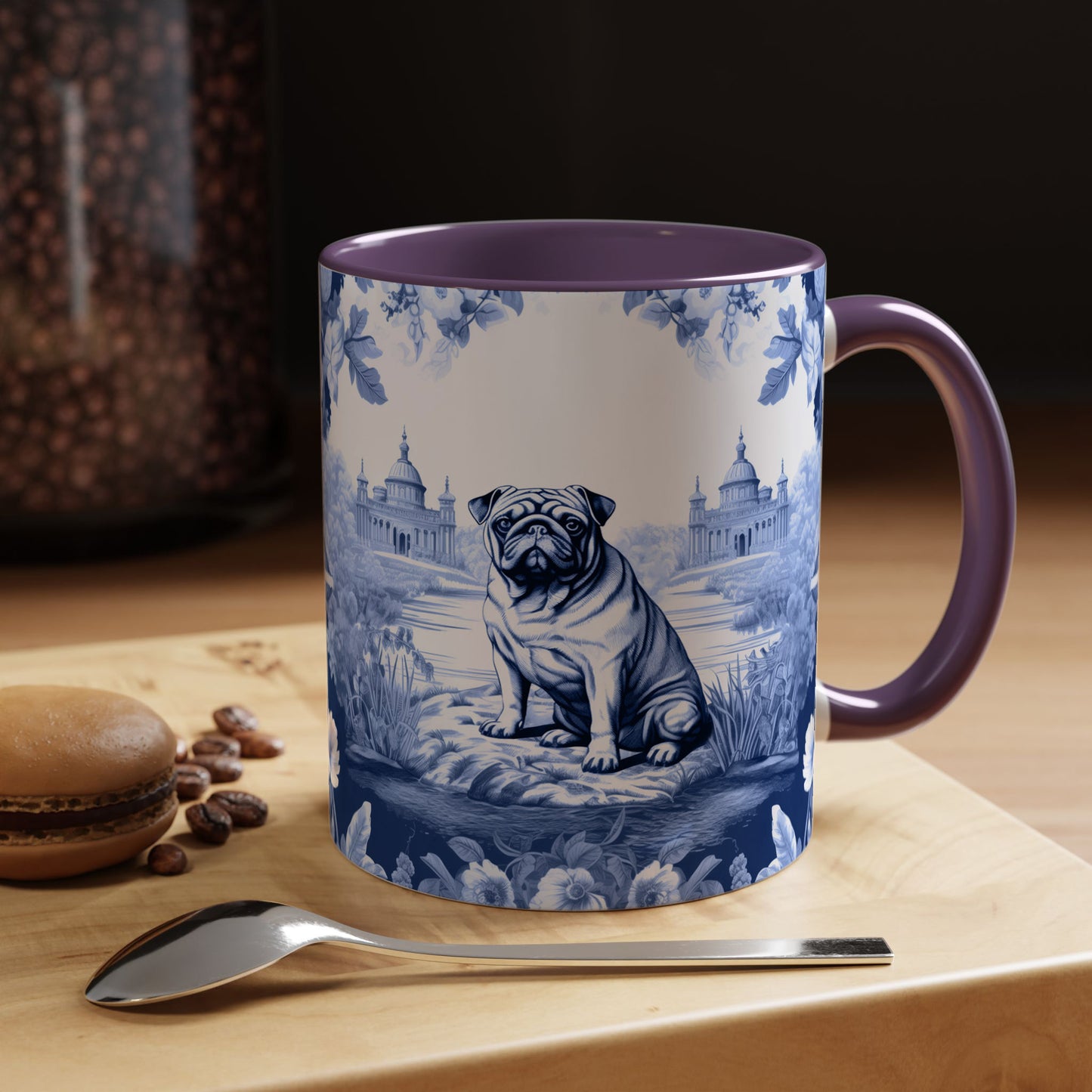 PST72 Toile De Jouy Style Pug Dog Lover - White Mug Accent Mug