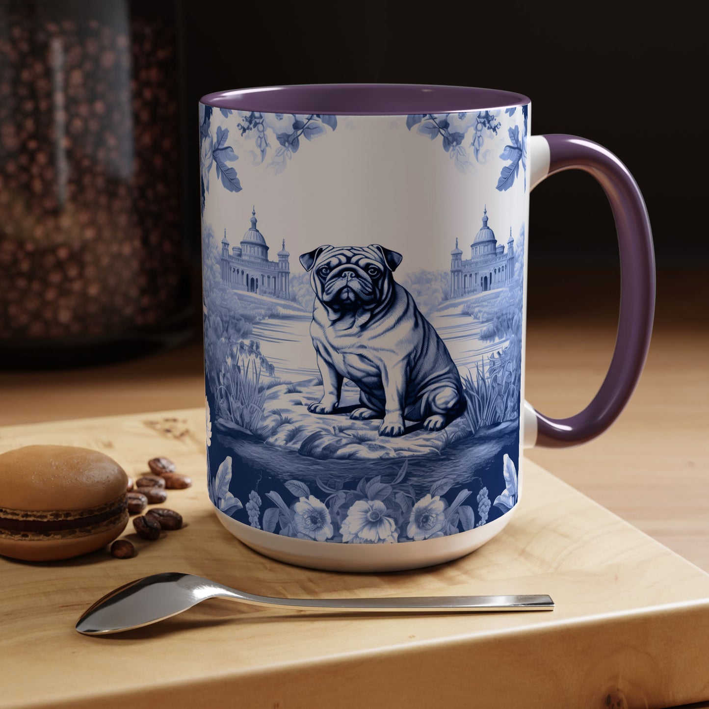 PST72 Toile De Jouy Style Pug Dog Lover - White Mug Accent Mug