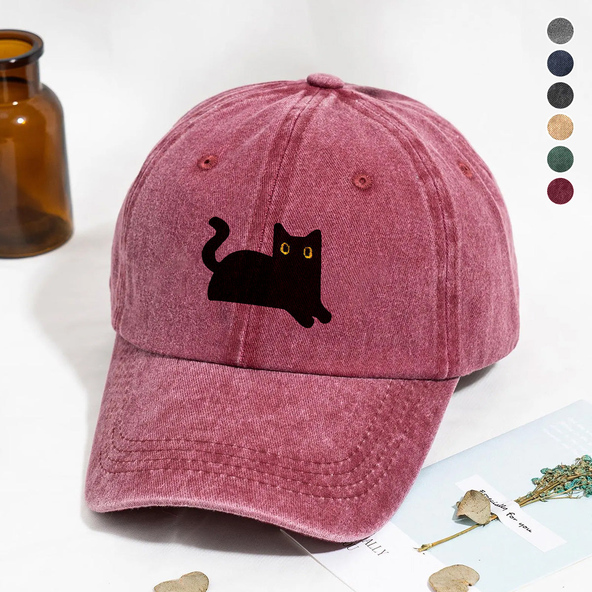 PSC29 Black Cat Funny Cat Lover - Wash Denim Cap