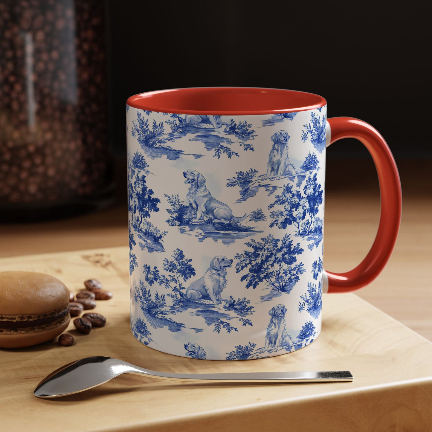 PST66 Toile De Jouy Style Golden Retriever Dog Lover - White Mug Accent Mug