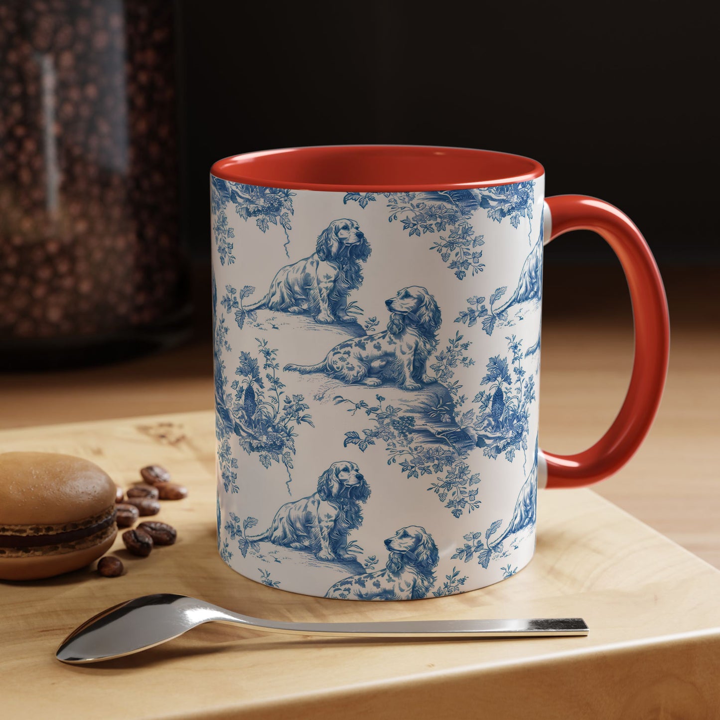 PST71 Toile De Jouy Style Cocker Spaniel Dog Lover - White Mug Accent Mug