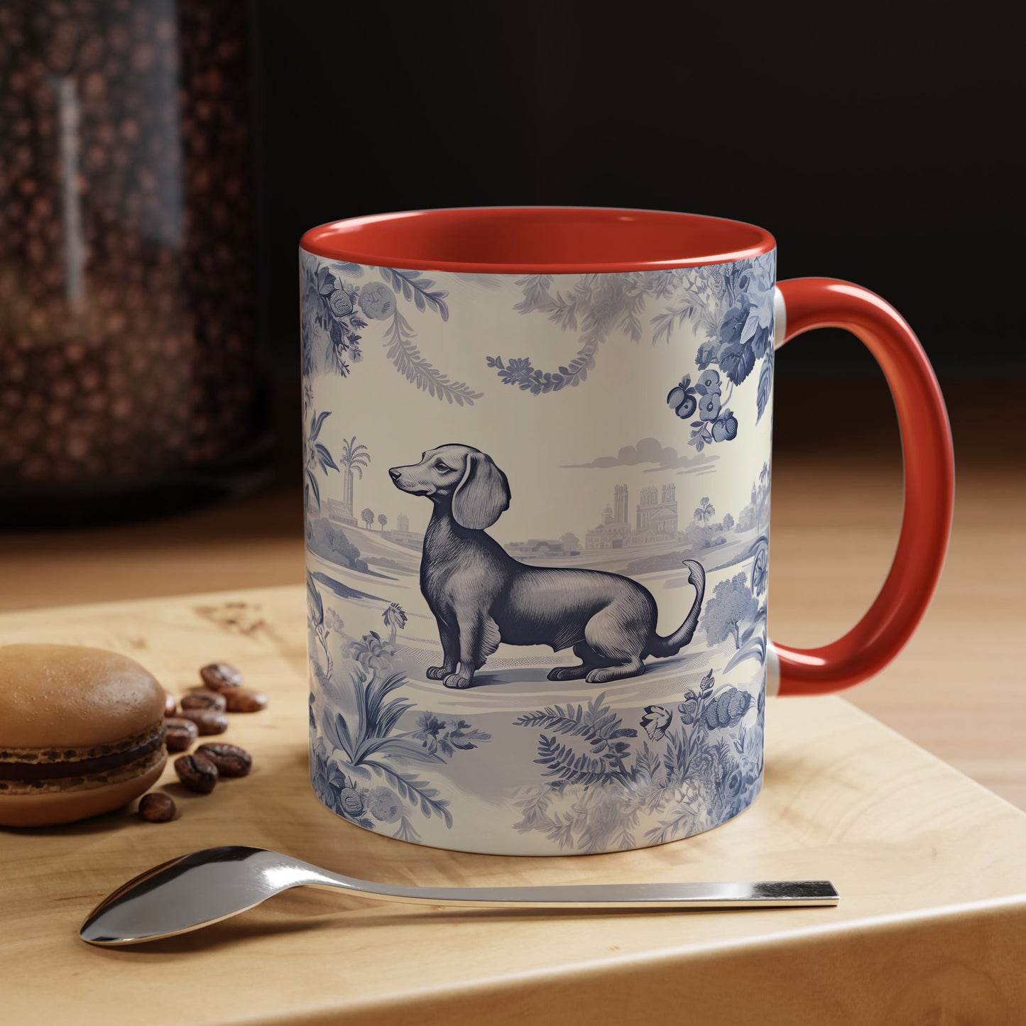 PST65 Toile De Jouy Style Dachshund Dog Lover - White Mug Accent Mug
