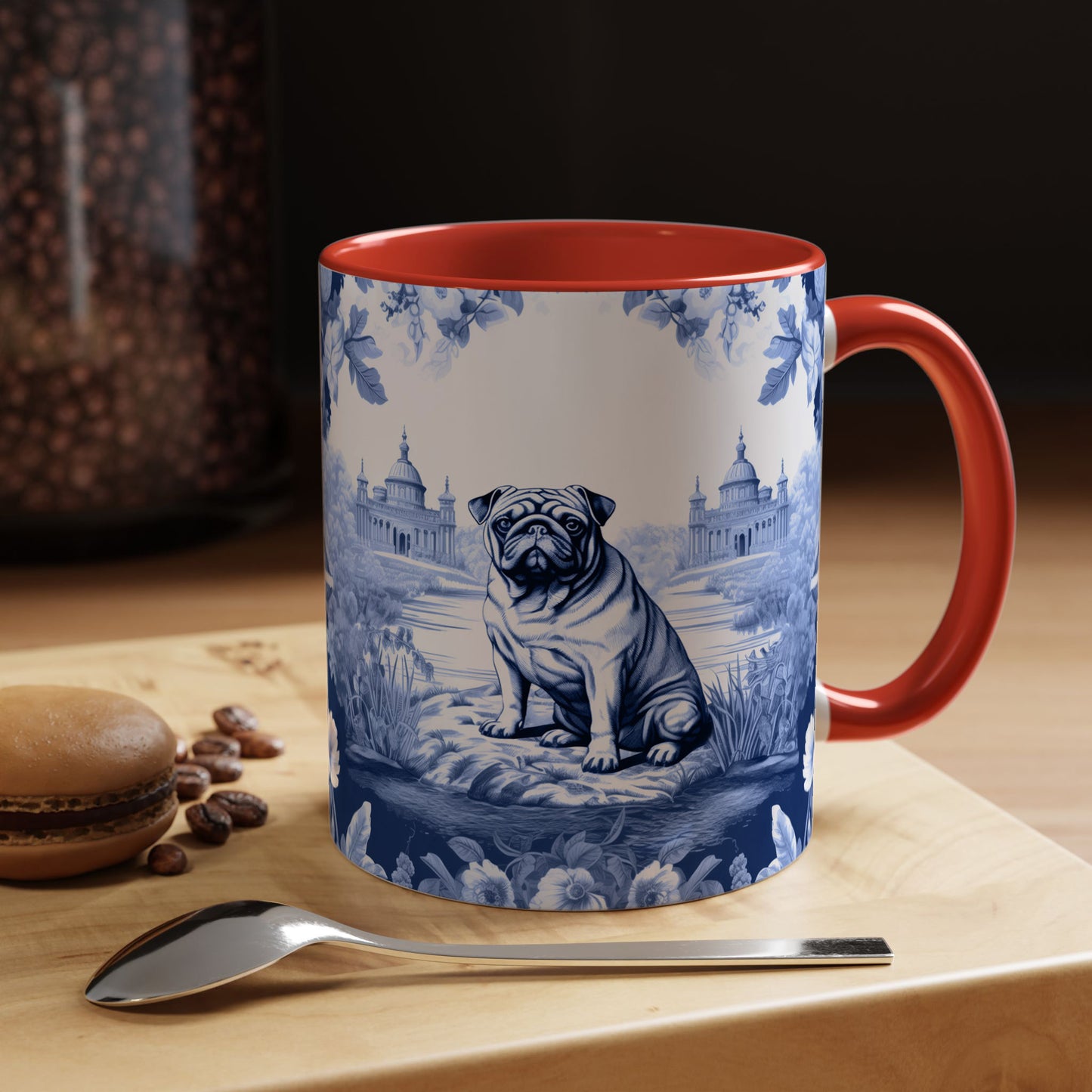 PST72 Toile De Jouy Style Pug Dog Lover - White Mug Accent Mug