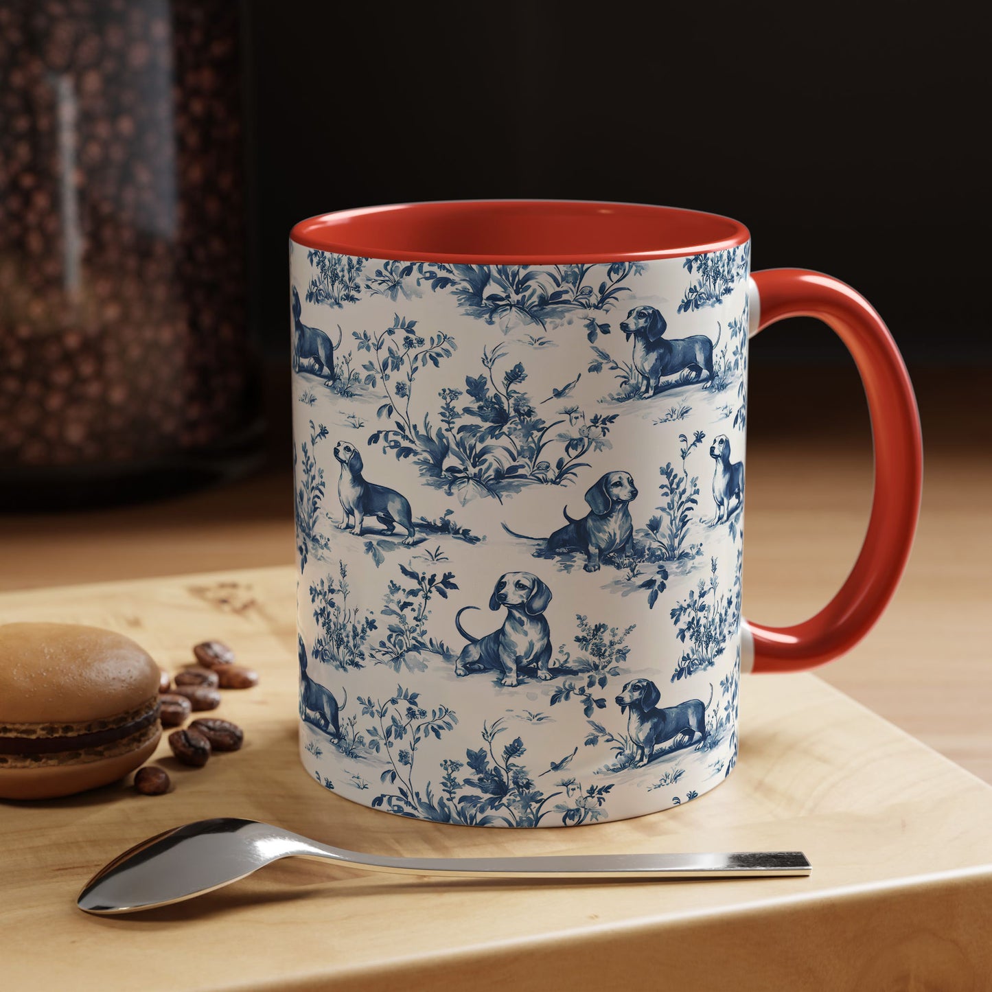 PST67 Toile De Jouy Style Dachshund Dog Lover - White Mug Accent Mug
