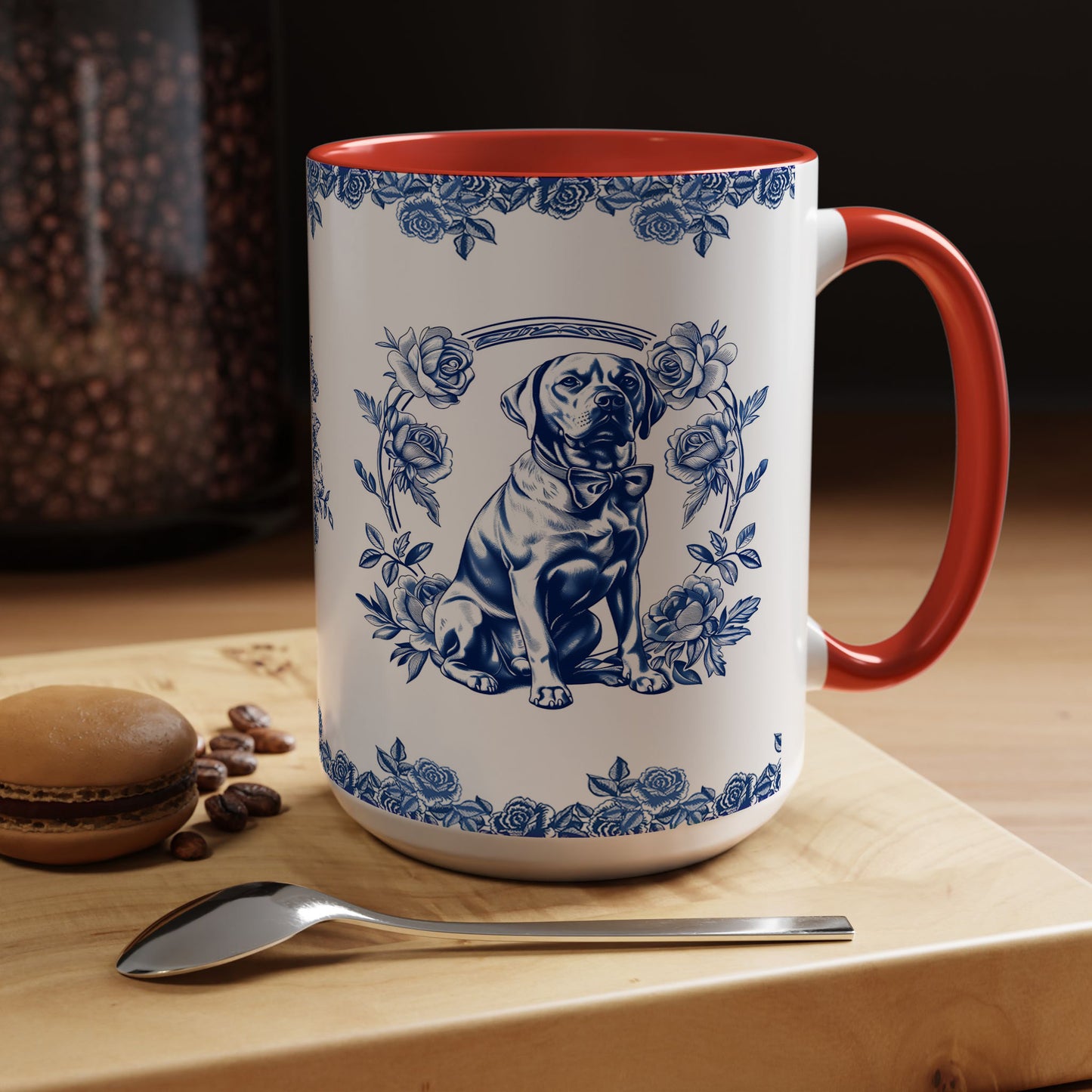 PST74 Toile De Jouy Style Rose Labrador Dog Lover - White Mug Accent Mug