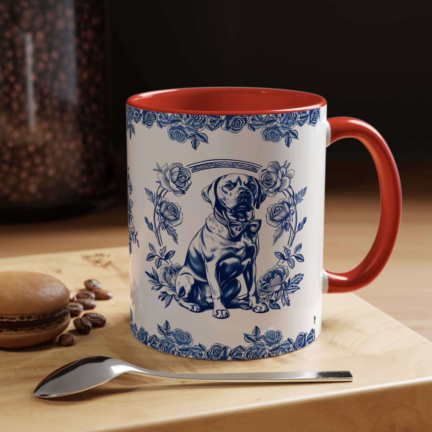 PST74 Toile De Jouy Style Rose Labrador Dog Lover - White Mug Accent Mug