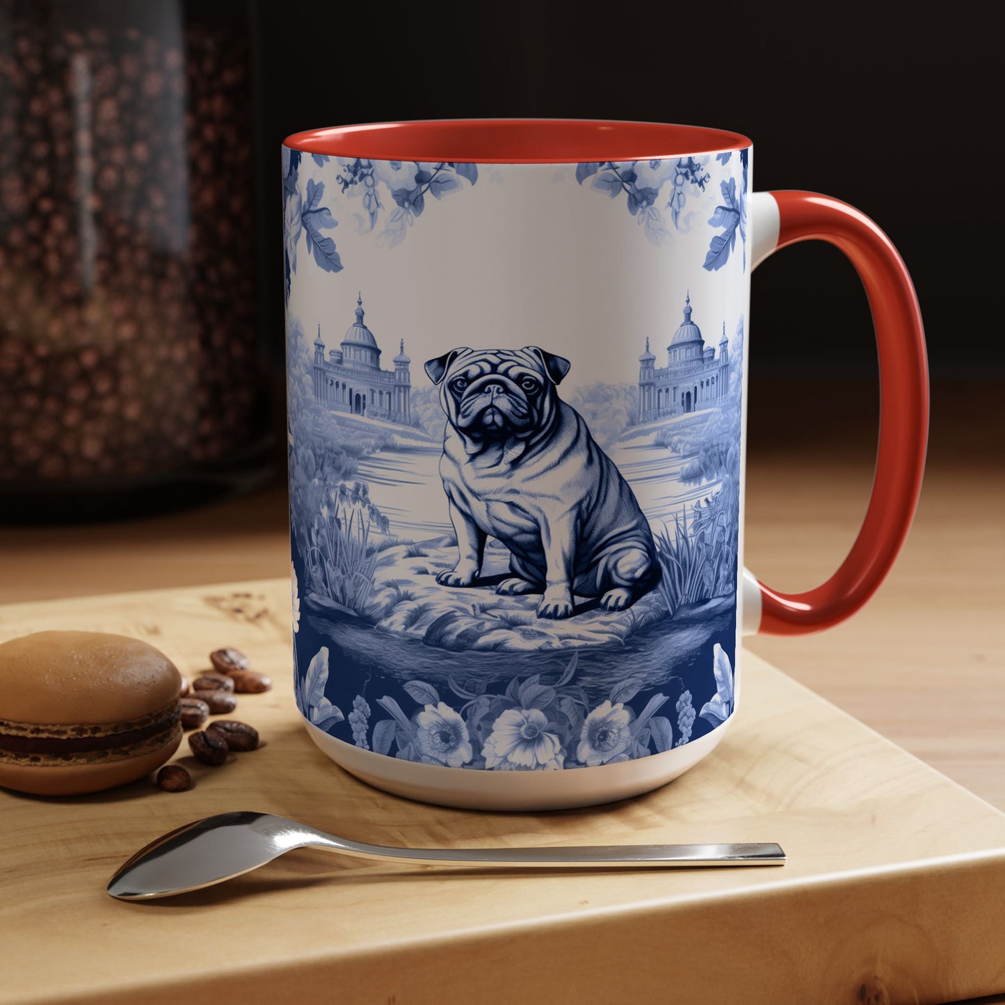 PST72 Toile De Jouy Style Pug Dog Lover - White Mug Accent Mug