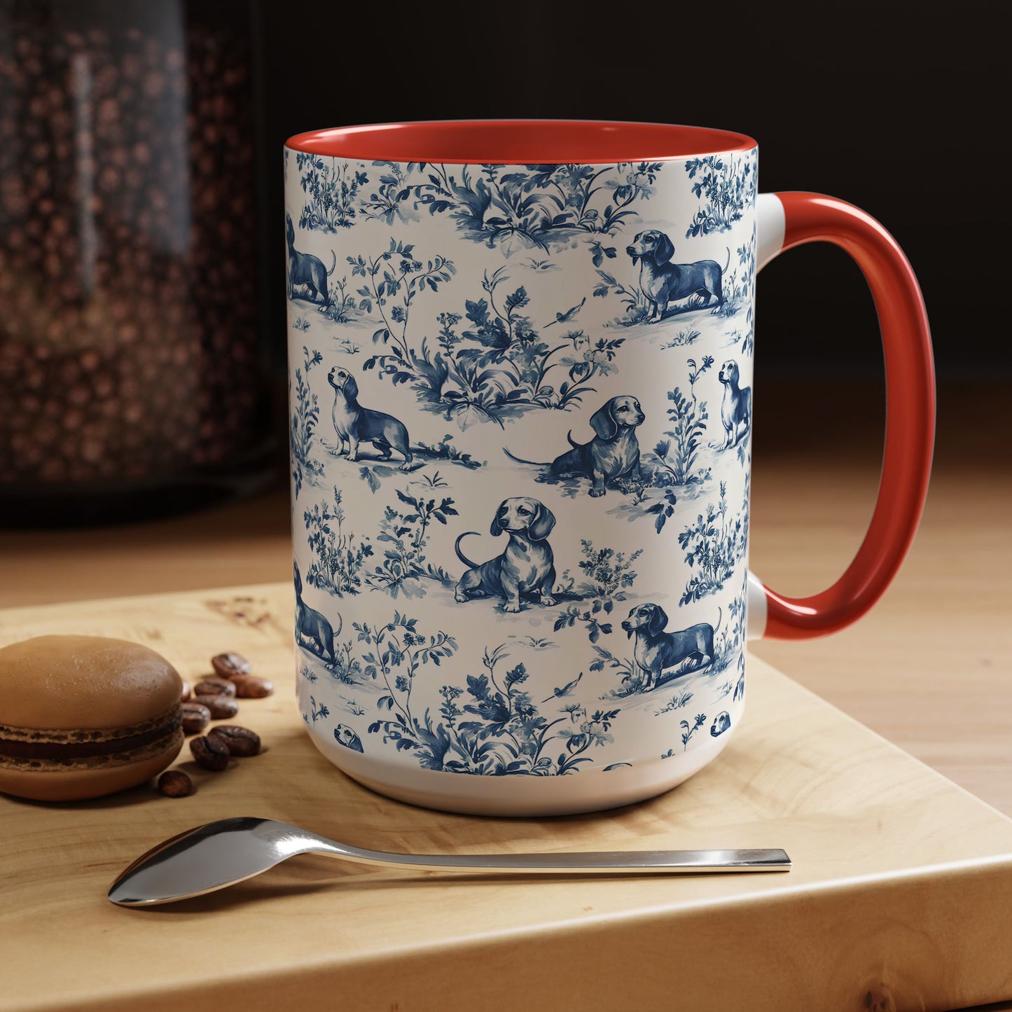 PST67 Toile De Jouy Style Dachshund Dog Lover - White Mug Accent Mug