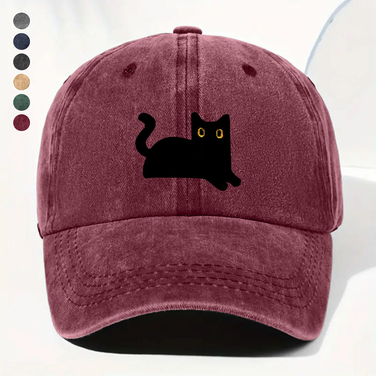 PSC29 Black Cat Funny Cat Lover - Wash Denim Cap