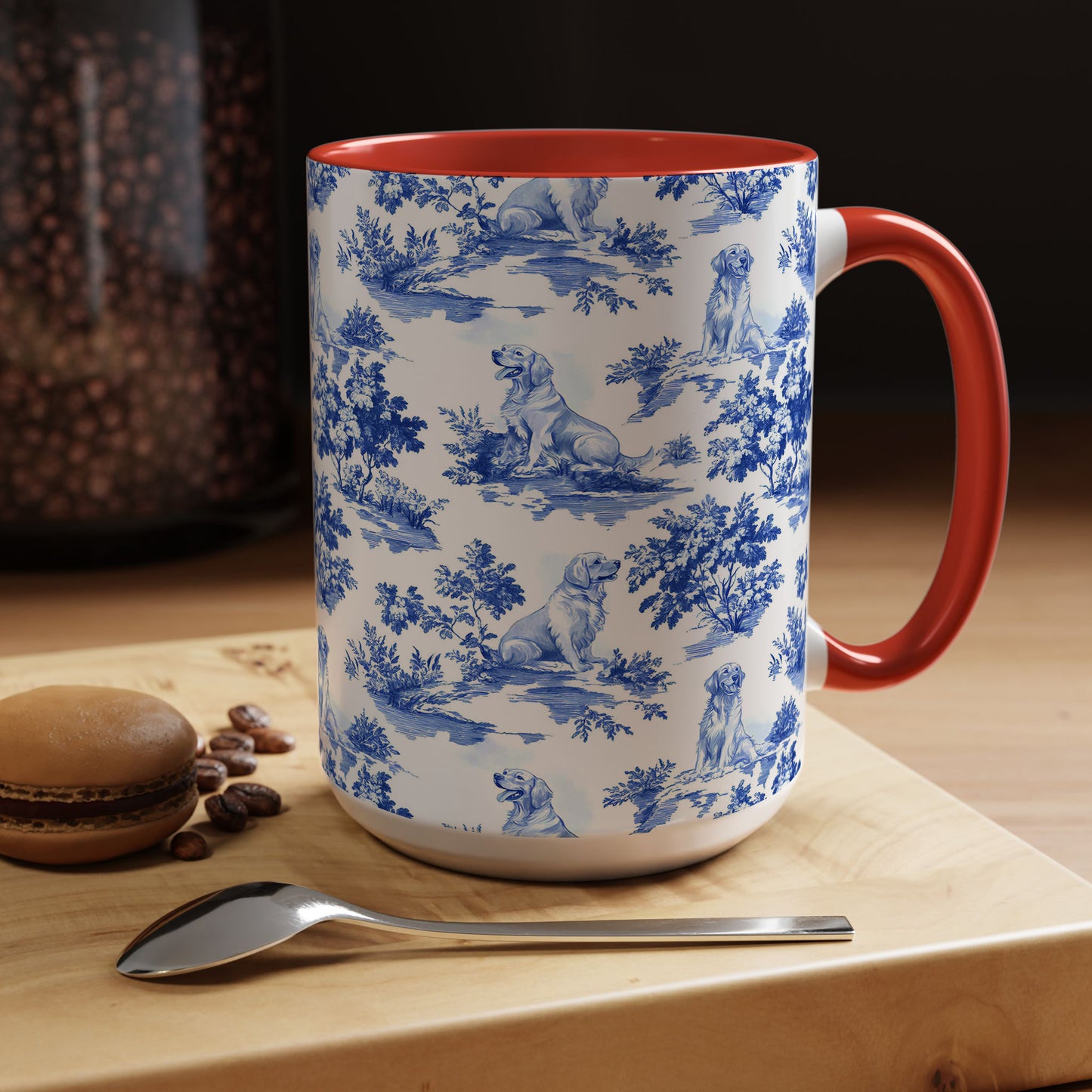PST66 Toile De Jouy Style Golden Retriever Dog Lover - White Mug Accent Mug