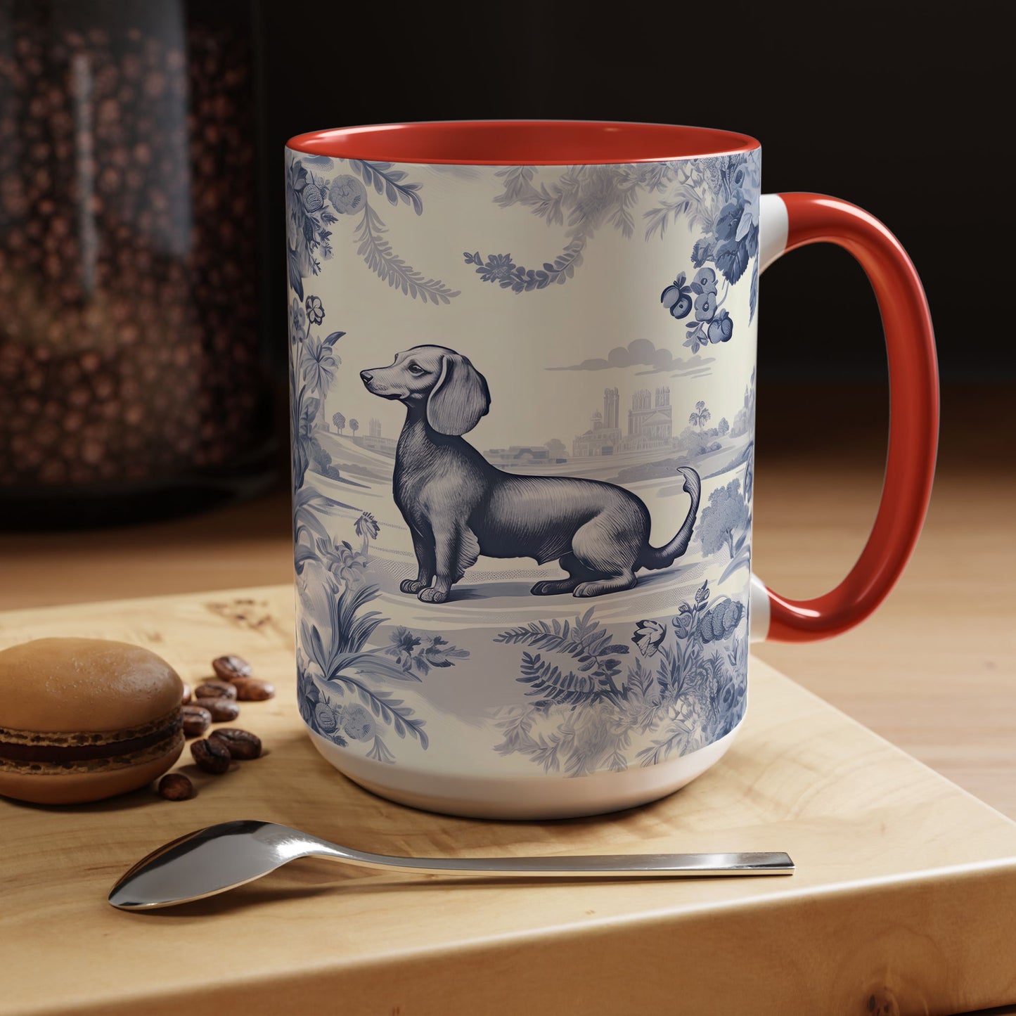 PST65 Toile De Jouy Style Dachshund Dog Lover - White Mug Accent Mug