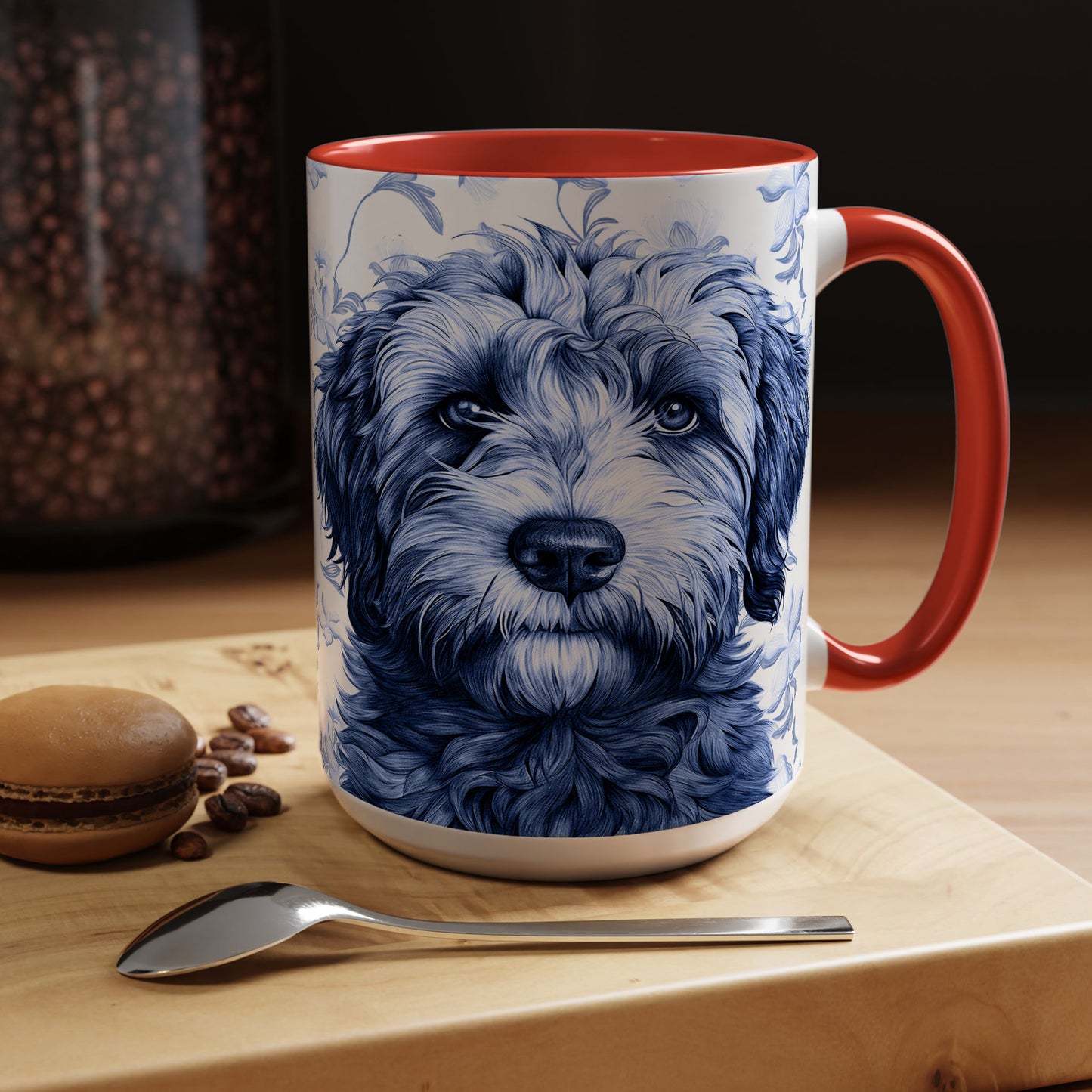 PST75 Toile De Jouy Style Doodle Dog Lover - White Mug Accent Mug