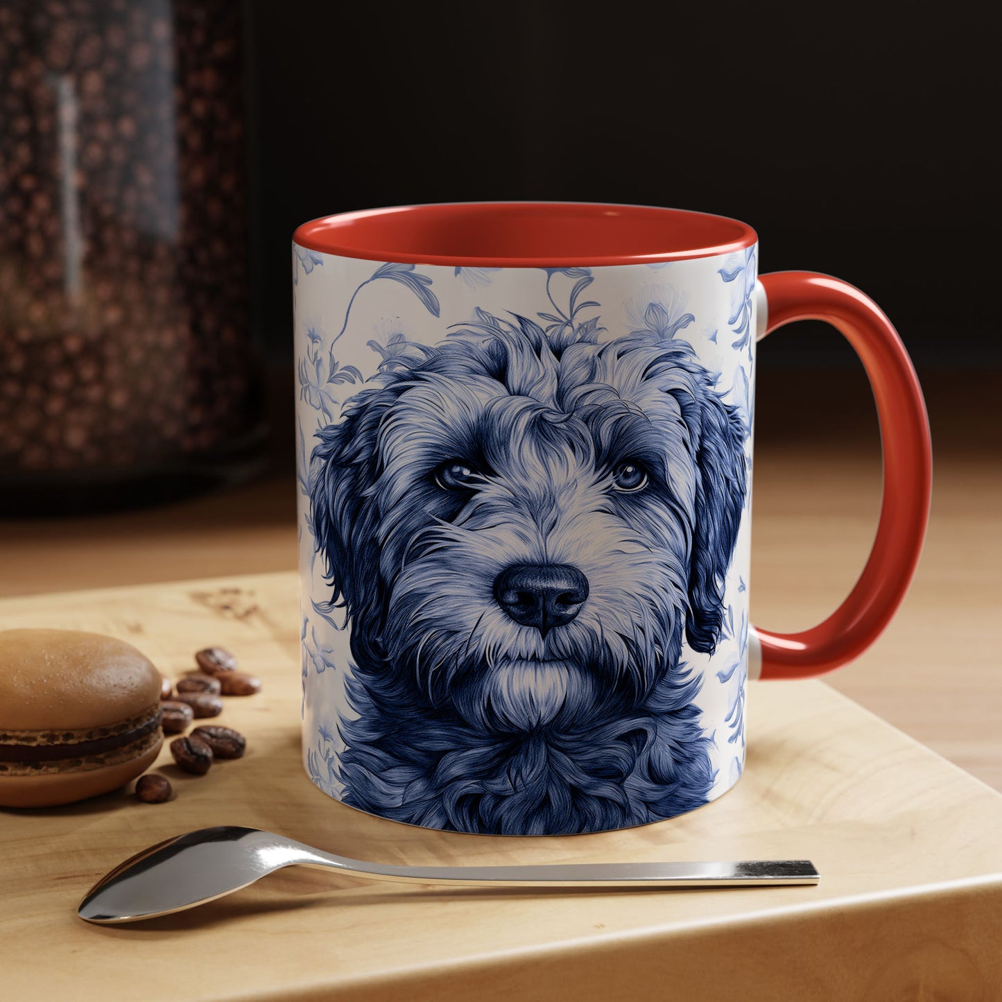 PST75 Toile De Jouy Style Doodle Dog Lover - White Mug Accent Mug