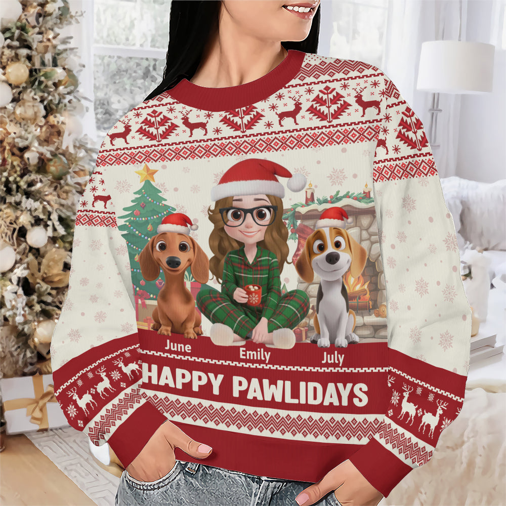 PSTS28 Happy Pawlidays Dog Mom Xmas - Personalized Custom Sweater