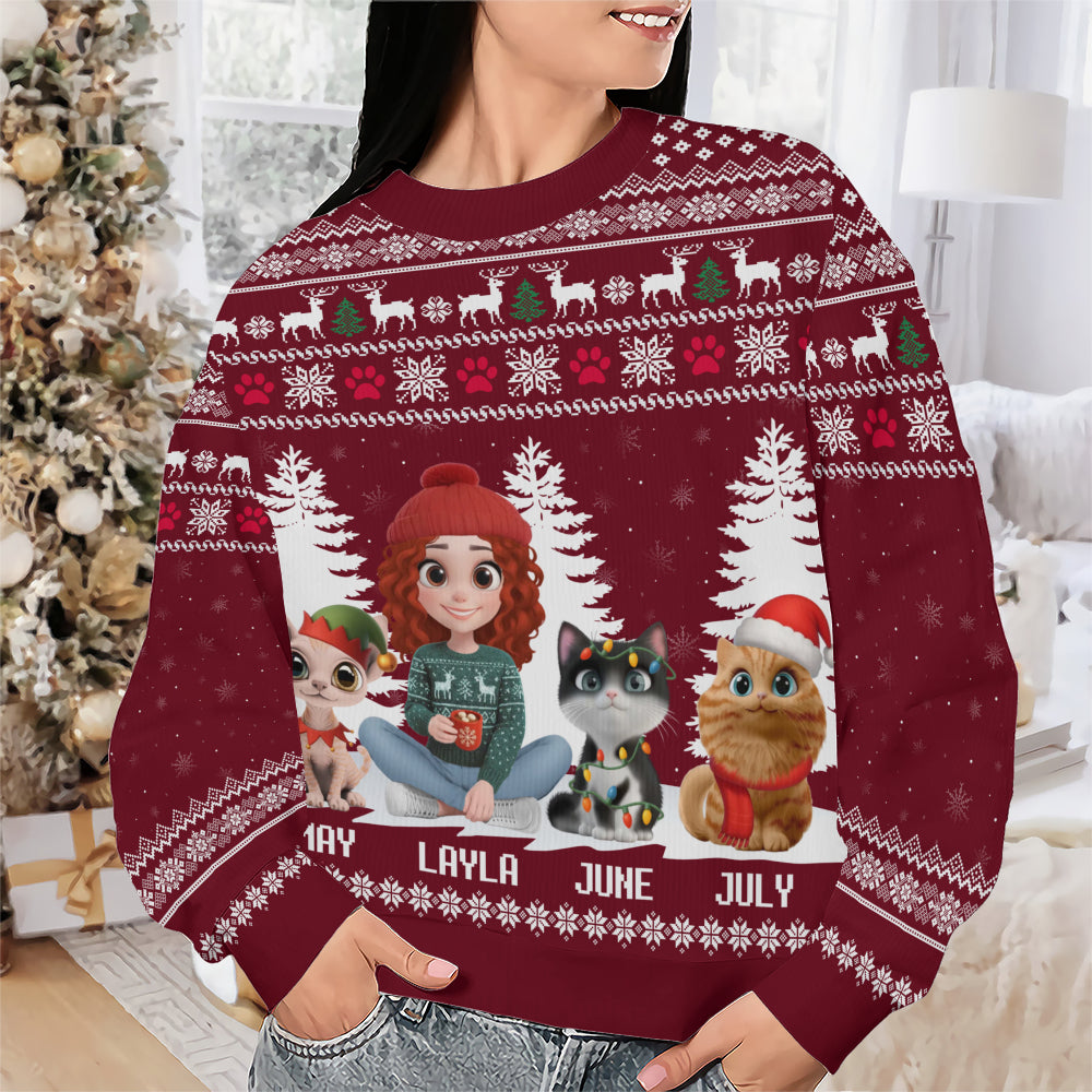 PSTS35 Cat Mom Christmas Pattern - Personalized Custom Sweater