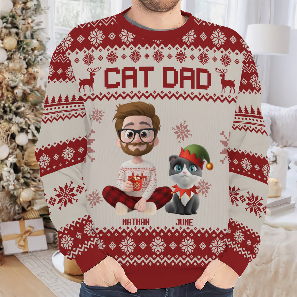 PSTS17 Cat Dad Xmas 3D Cartoon Cute - Personalized Custom Sweater