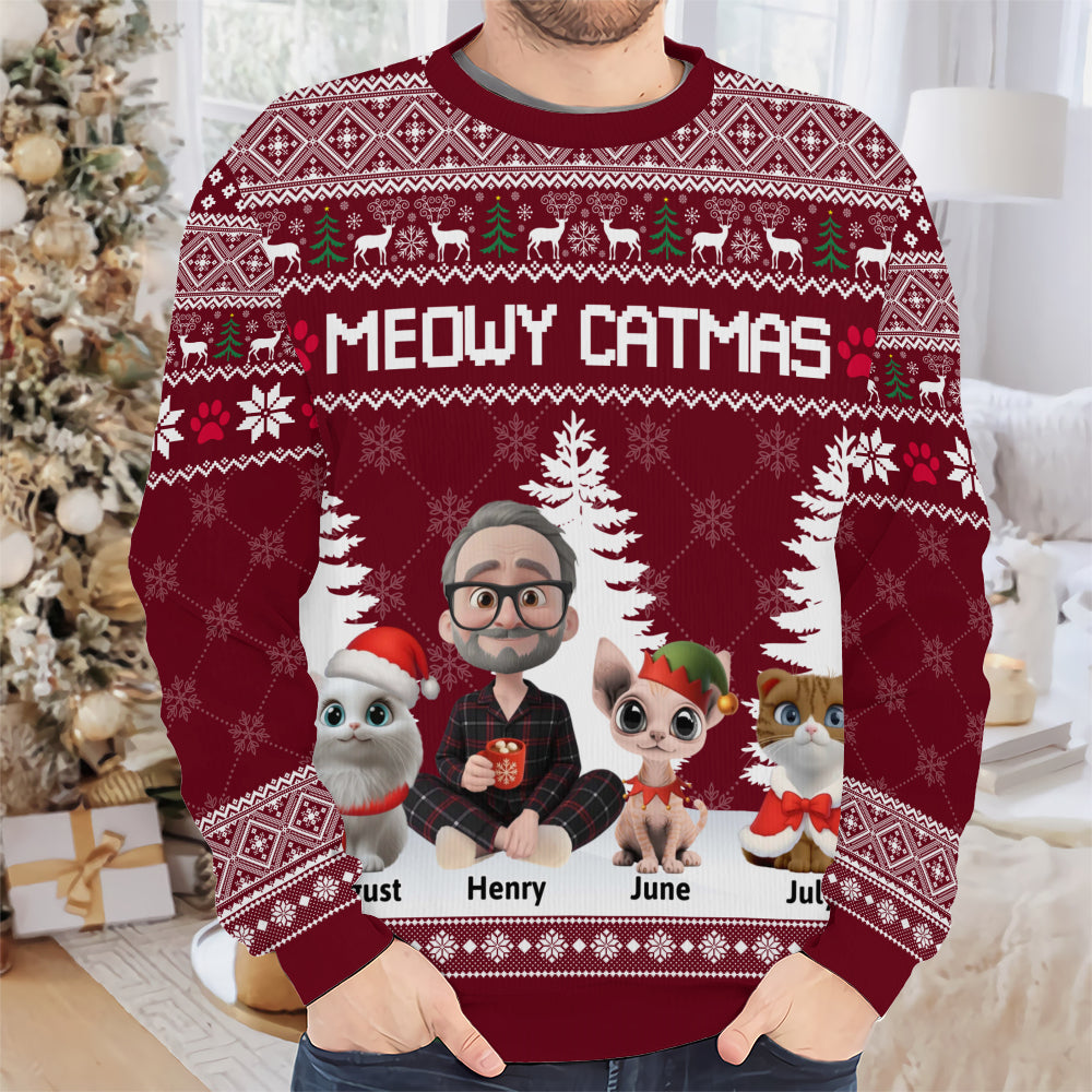 PSTS07 Meowy Catmas Cat Dad Xmas - Personalized Custom Sweater