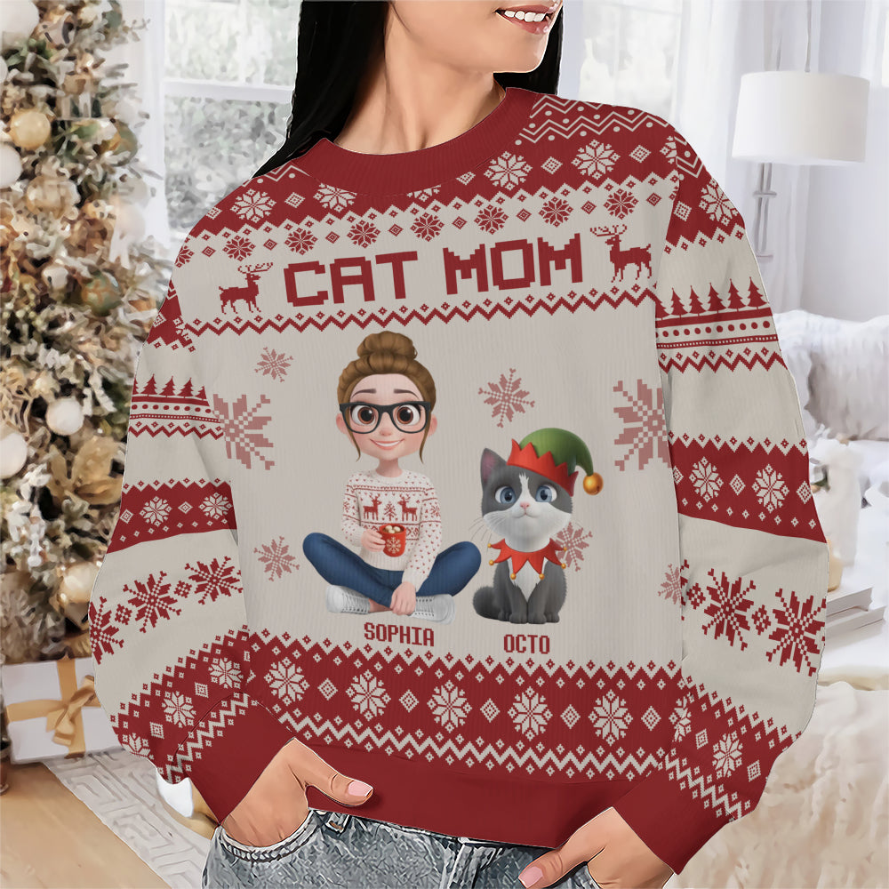 PSTS16 Cat Mom Mum Xmas 3D Cartoon Cute - Personalized Custom Sweater