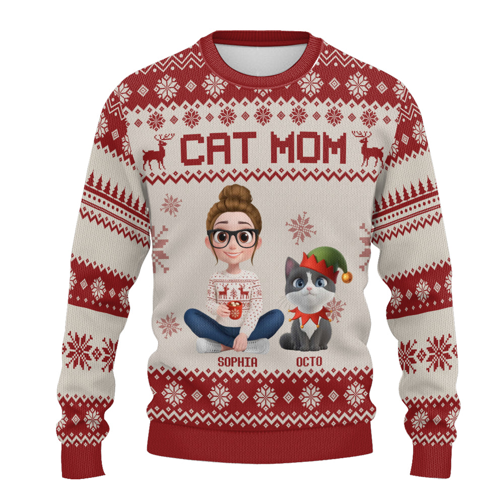 PSTS16 Cat Mom Mum Xmas 3D Cartoon Cute - Personalized Custom Sweater