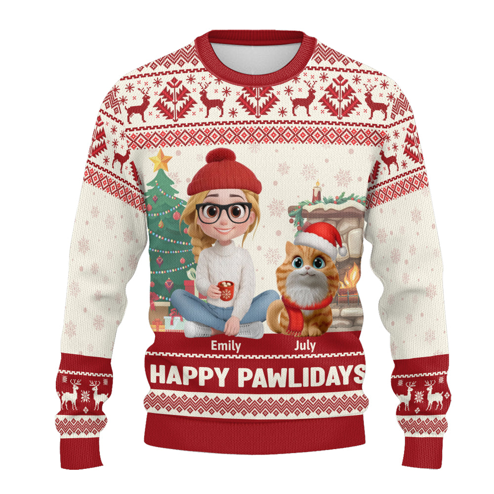 PSTS30 Happy Pawlidays Cat Mom Xmas - Personalized Custom Sweater