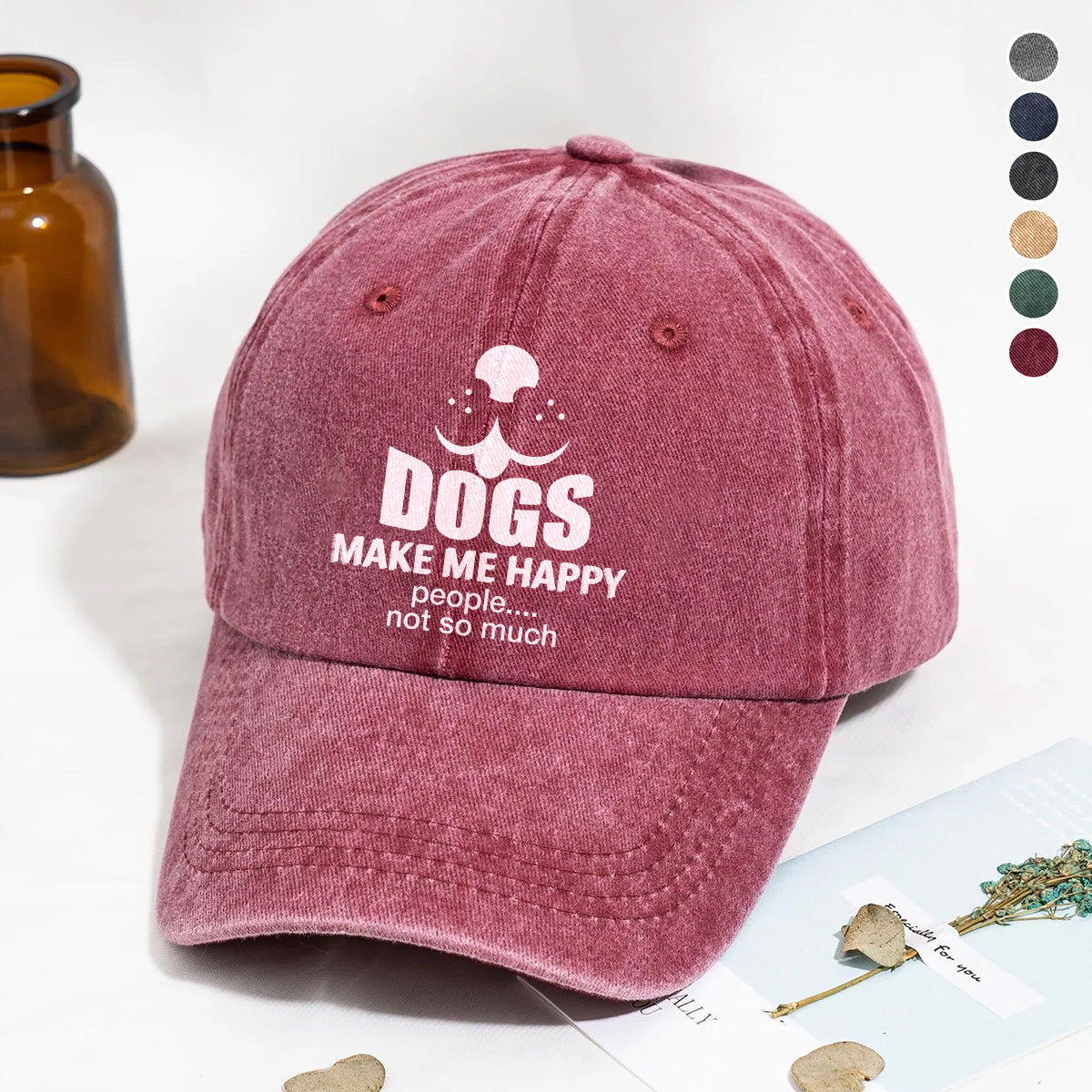 PSC17 Dogs Make Me Happy People Not So Much - Wash Denim Cap