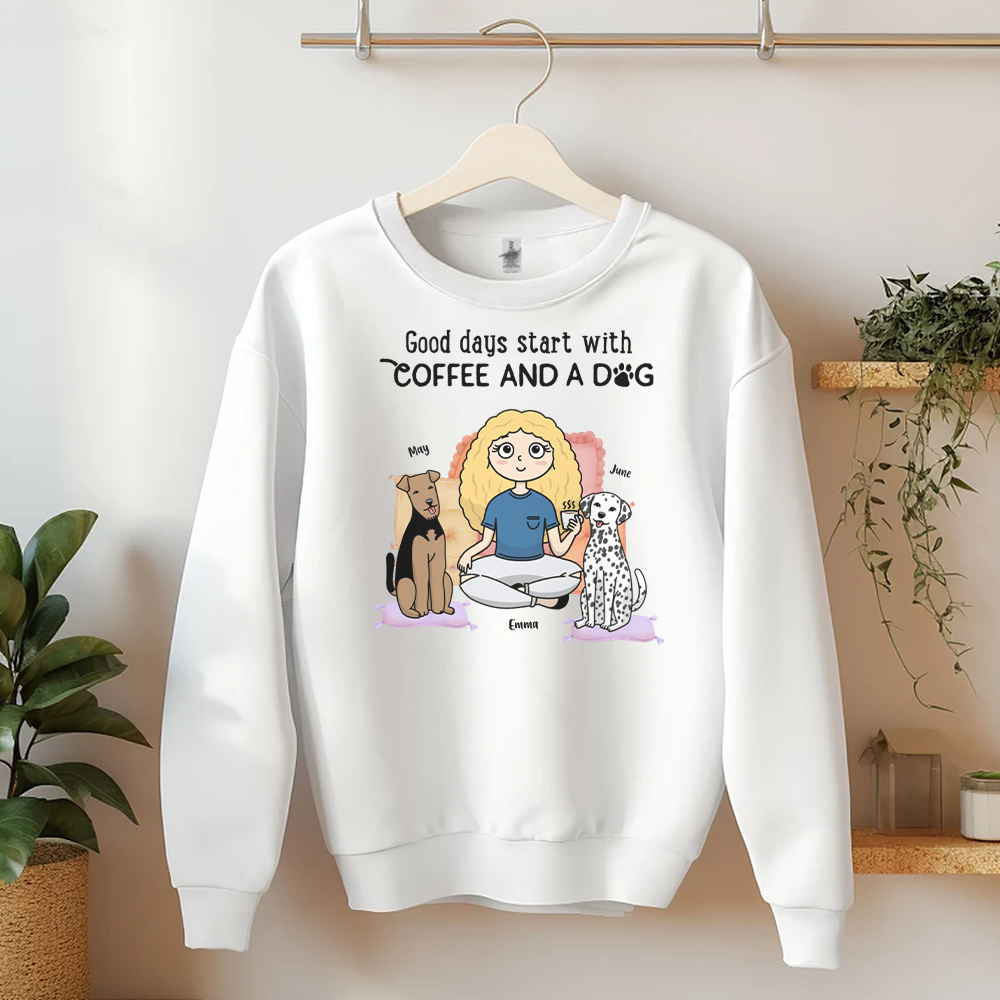 PST33 Good Days Start With Coffee And A Dog Kawaii Woman