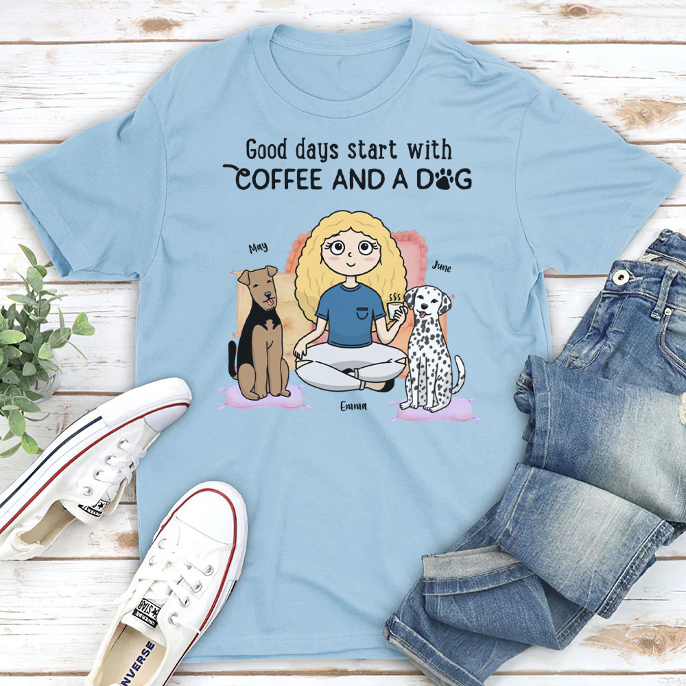 PST33 Good Days Start With Coffee And A Dog Kawaii Woman