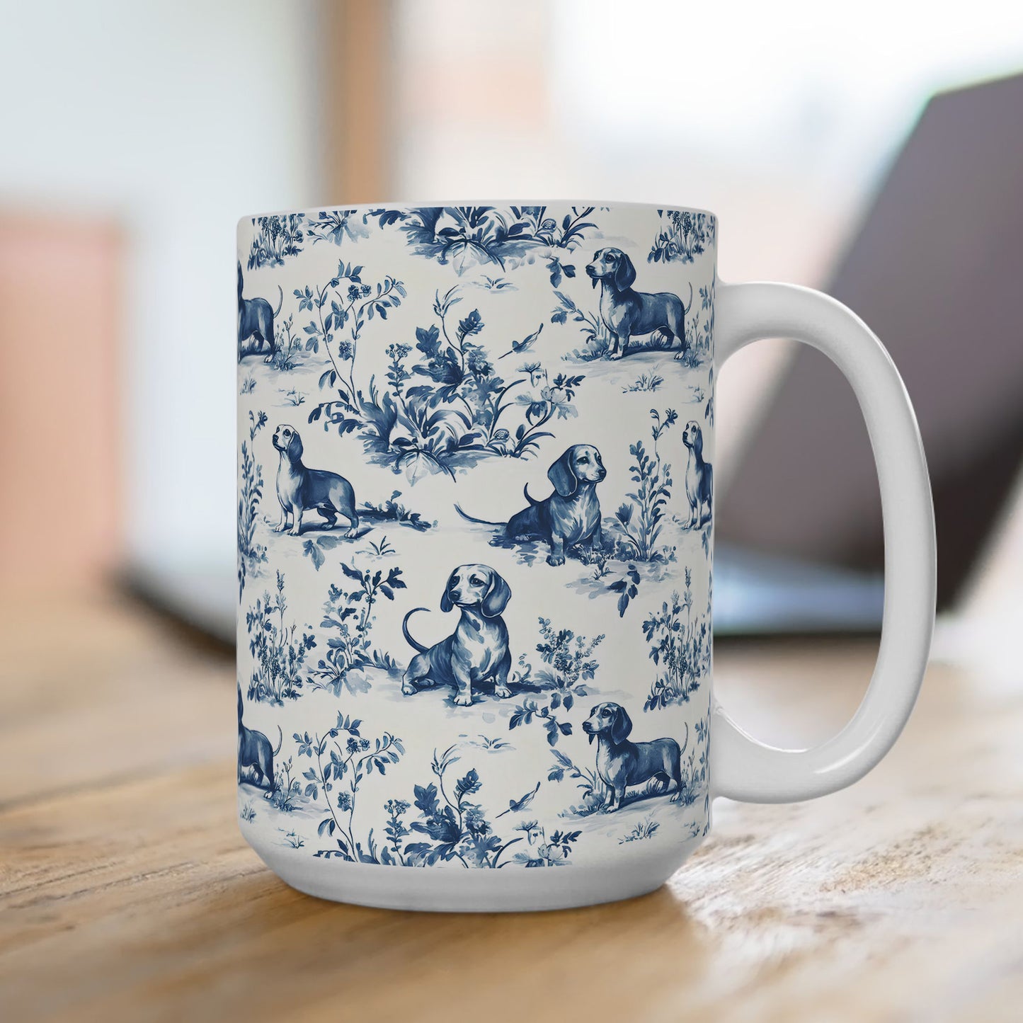 PST67 Toile De Jouy Style Dachshund Dog Lover - White Mug Accent Mug
