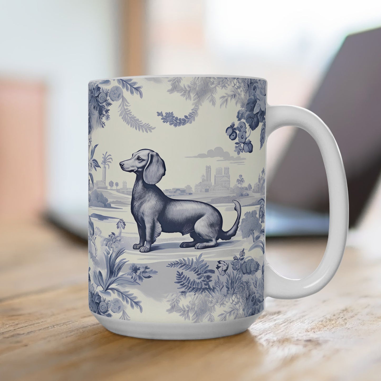 PST65 Toile De Jouy Style Dachshund Dog Lover - White Mug Accent Mug