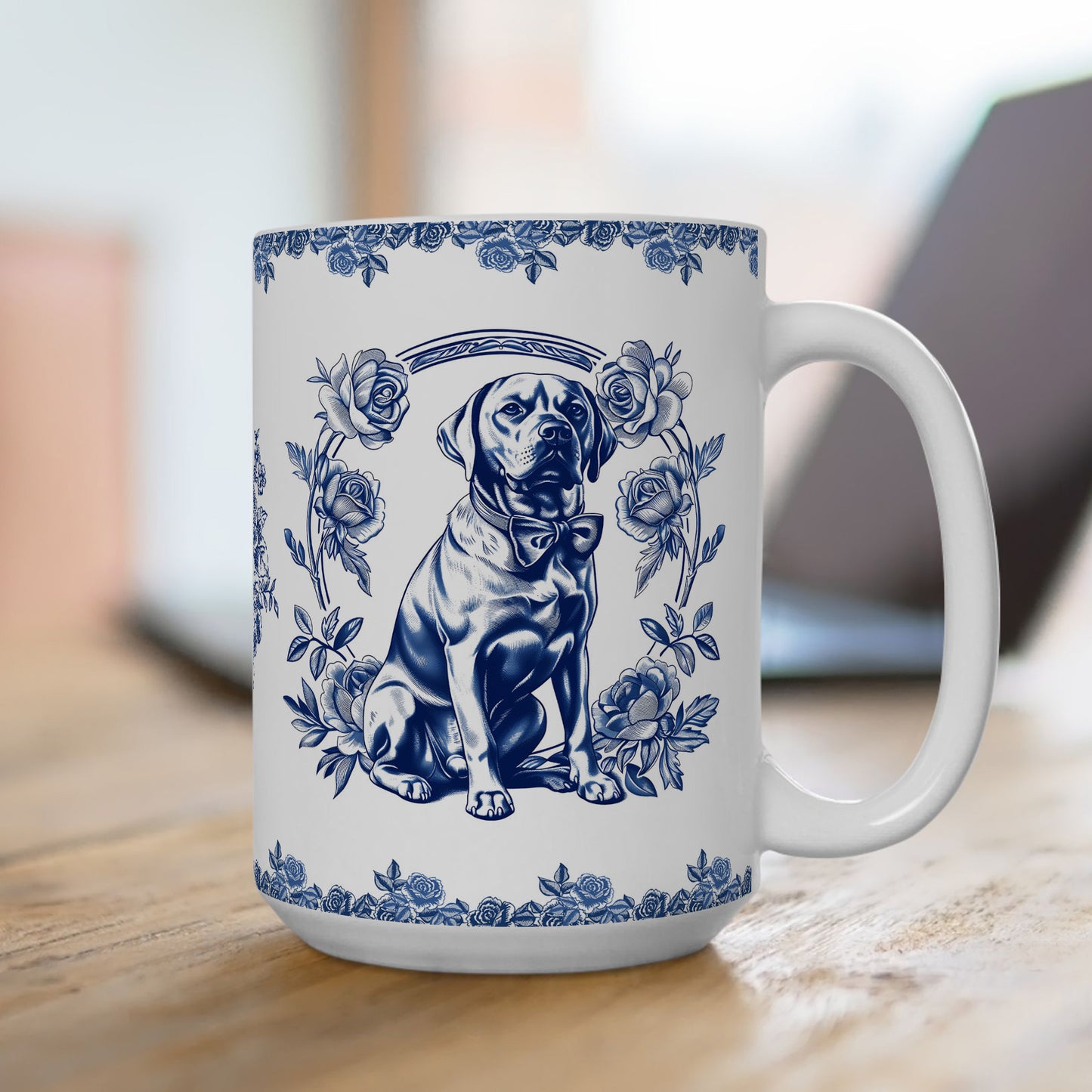 PST74 Toile De Jouy Style Rose Labrador Dog Lover - White Mug Accent Mug