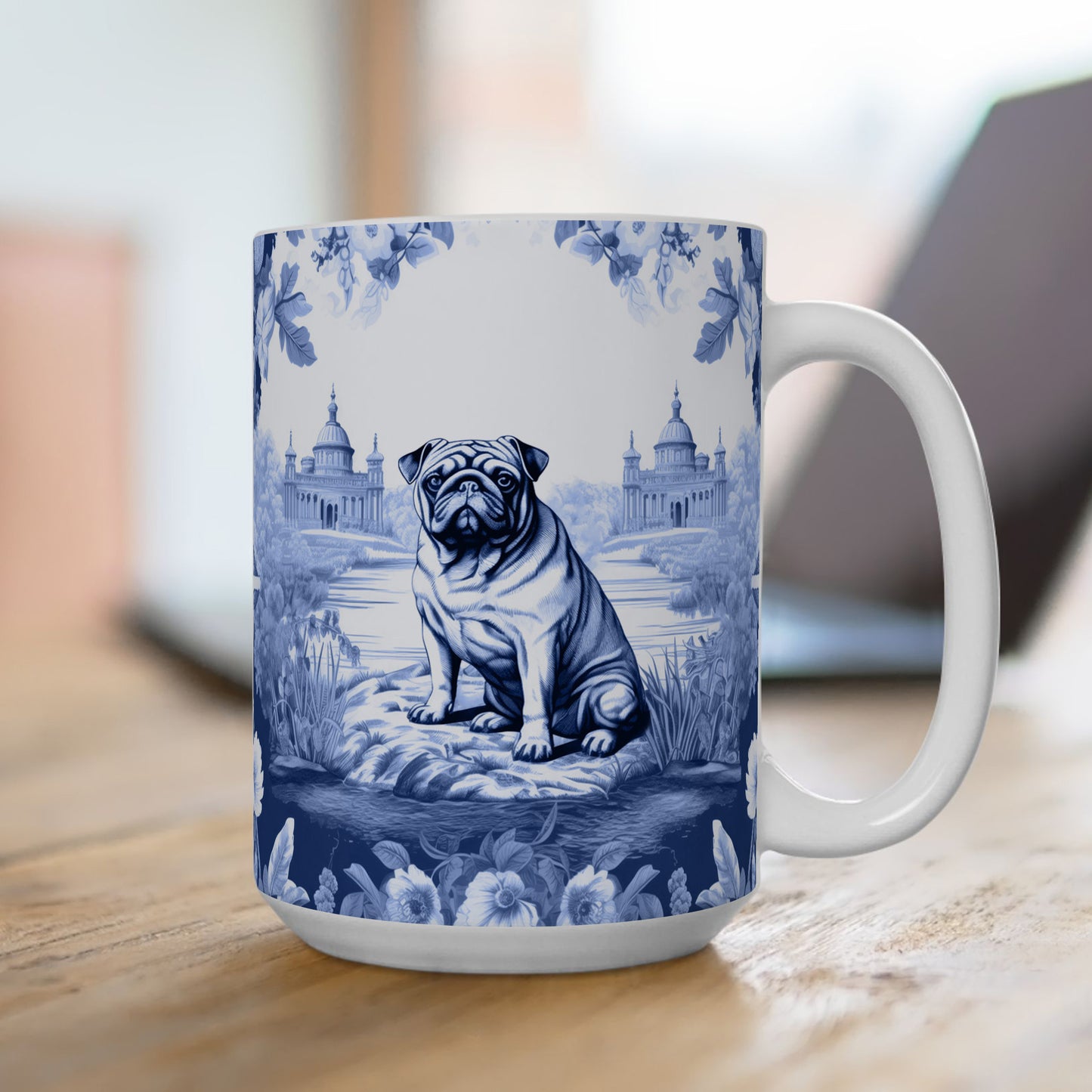 PST72 Toile De Jouy Style Pug Dog Lover - White Mug Accent Mug