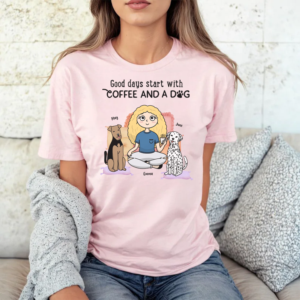 PST33 Good Days Start With Coffee And A Dog Kawaii Woman