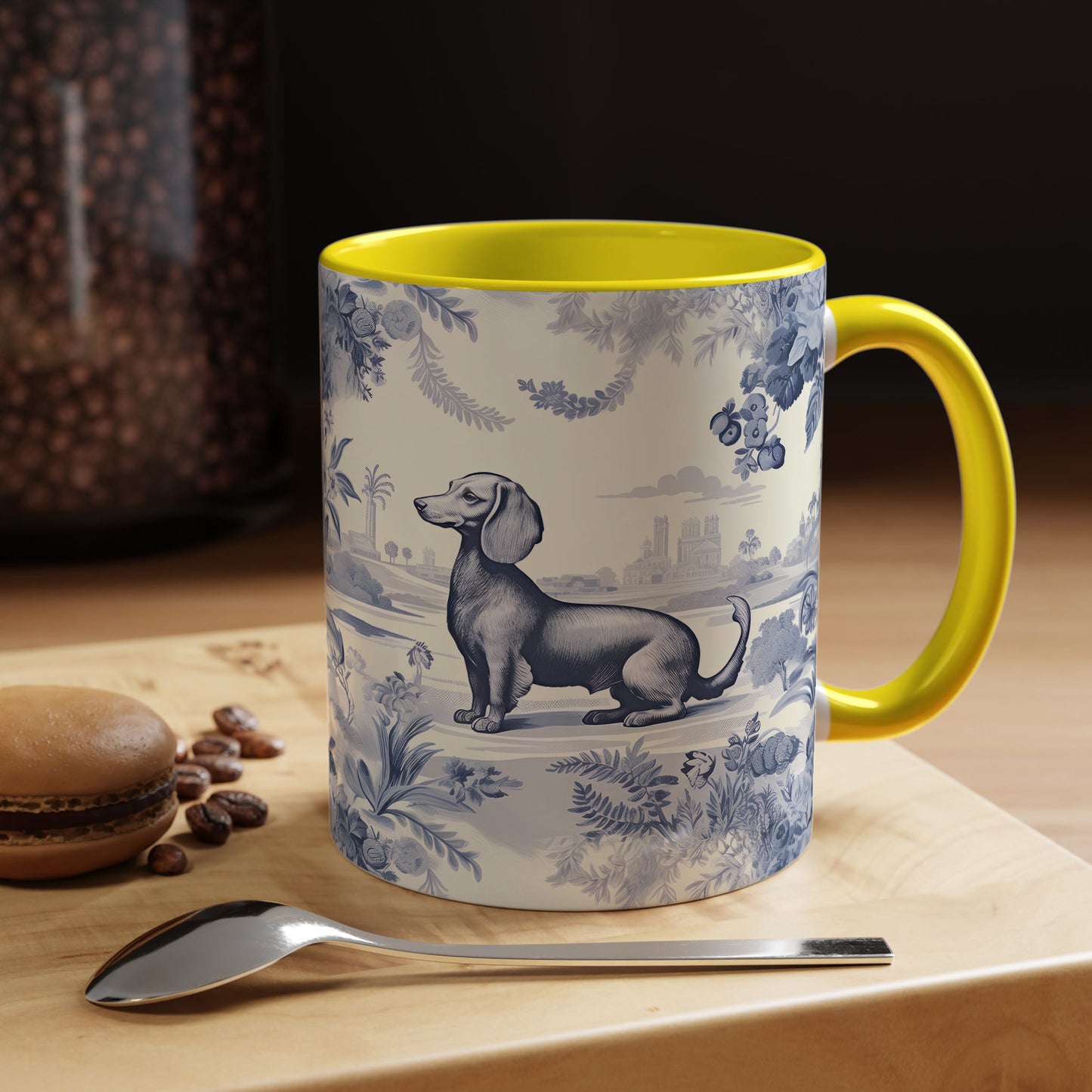 PST65 Toile De Jouy Style Dachshund Dog Lover - White Mug Accent Mug