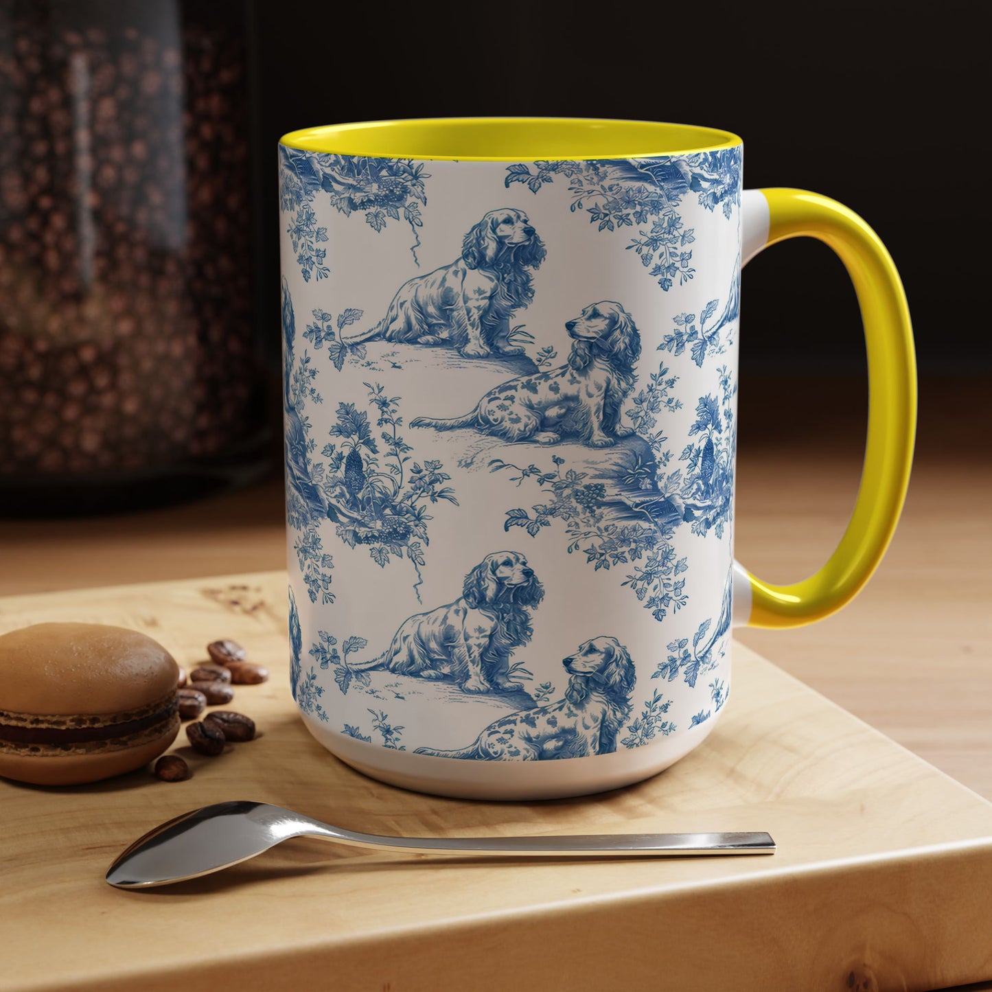 PST71 Toile De Jouy Style Cocker Spaniel Dog Lover - White Mug Accent Mug