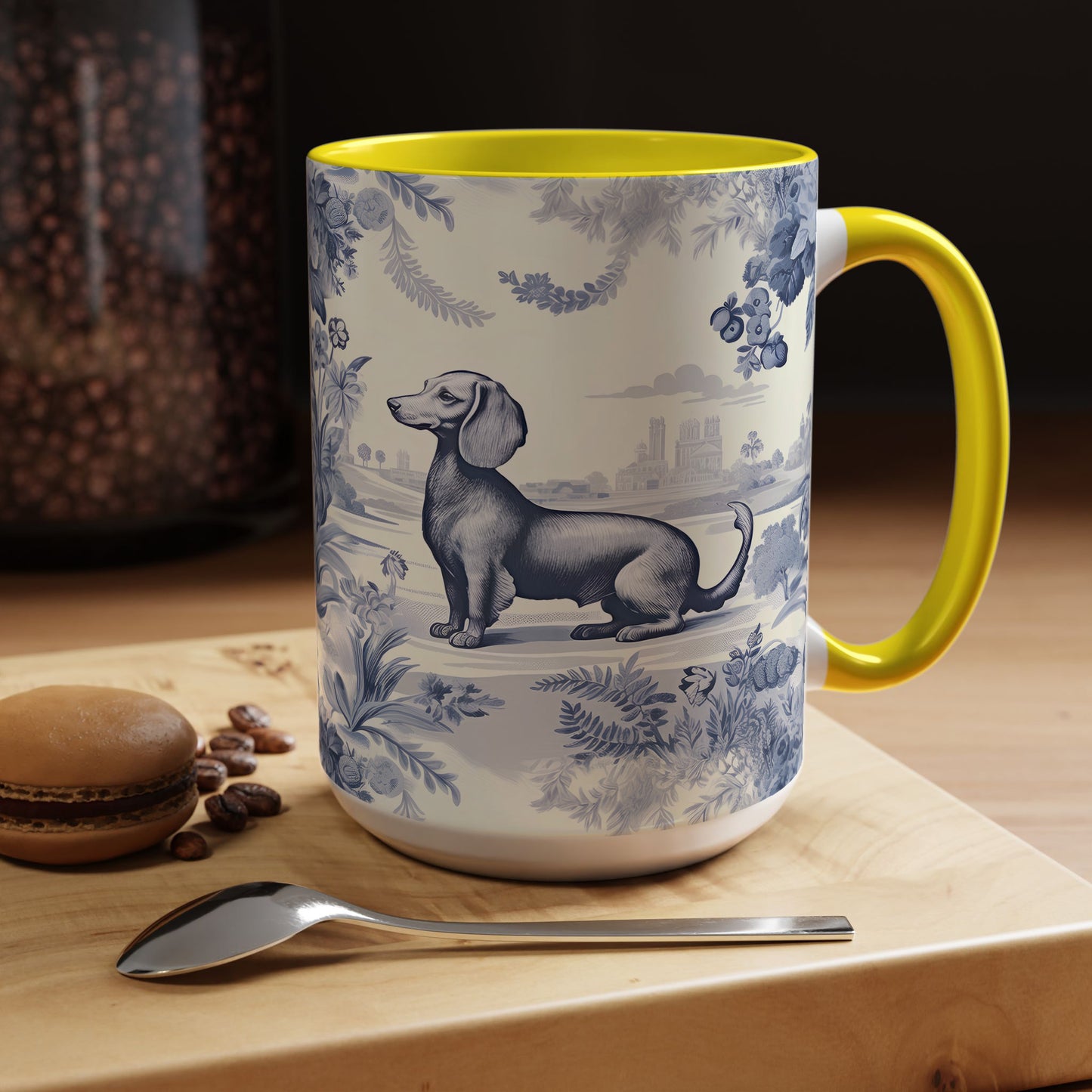 PST65 Toile De Jouy Style Dachshund Dog Lover - White Mug Accent Mug