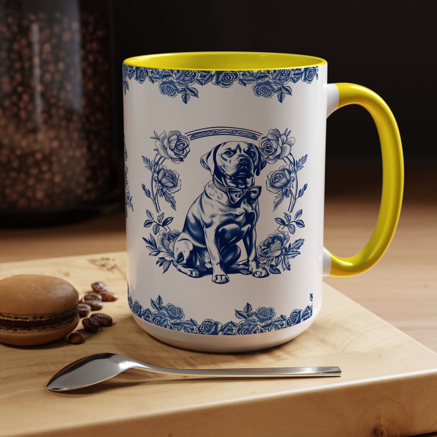 PST74 Toile De Jouy Style Rose Labrador Dog Lover - White Mug Accent Mug