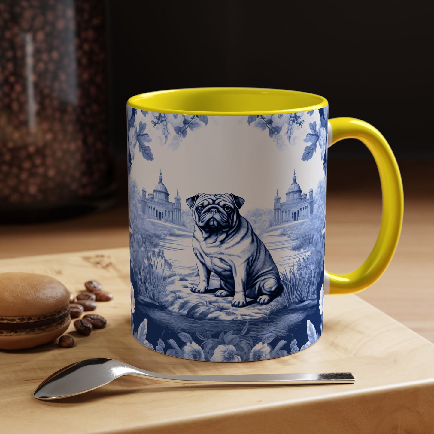 PST72 Toile De Jouy Style Pug Dog Lover - White Mug Accent Mug