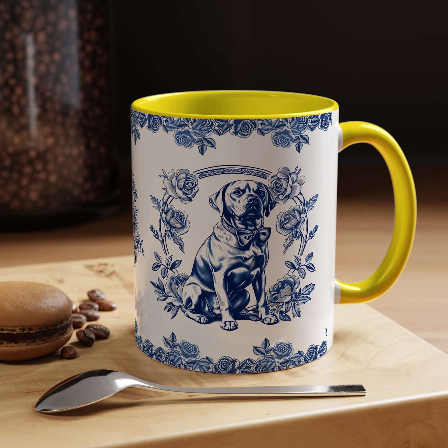 PST74 Toile De Jouy Style Rose Labrador Dog Lover - White Mug Accent Mug